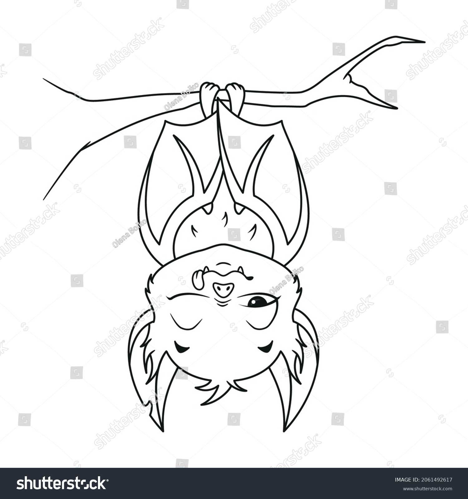 Cartoon Sleeping Bat On Branch Coloring Stock Vector (Royalty Free ...