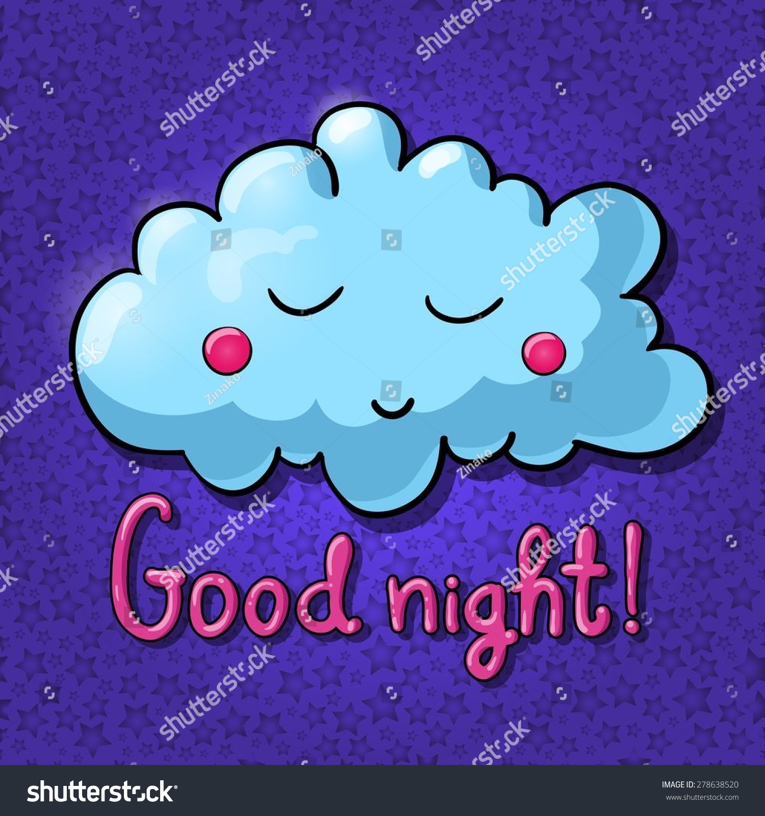 Cartoon Sleeping Cloud On Dark Background. Good Night! Vector ...
