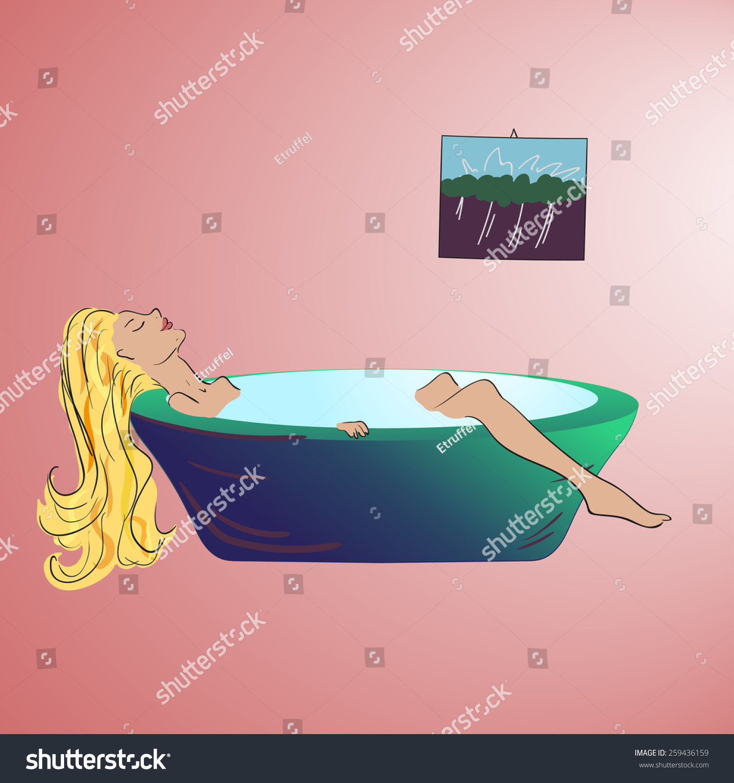 Cartoon Smiling Girl Taking Bath On Stock Vector Royalty Free 259436159 
