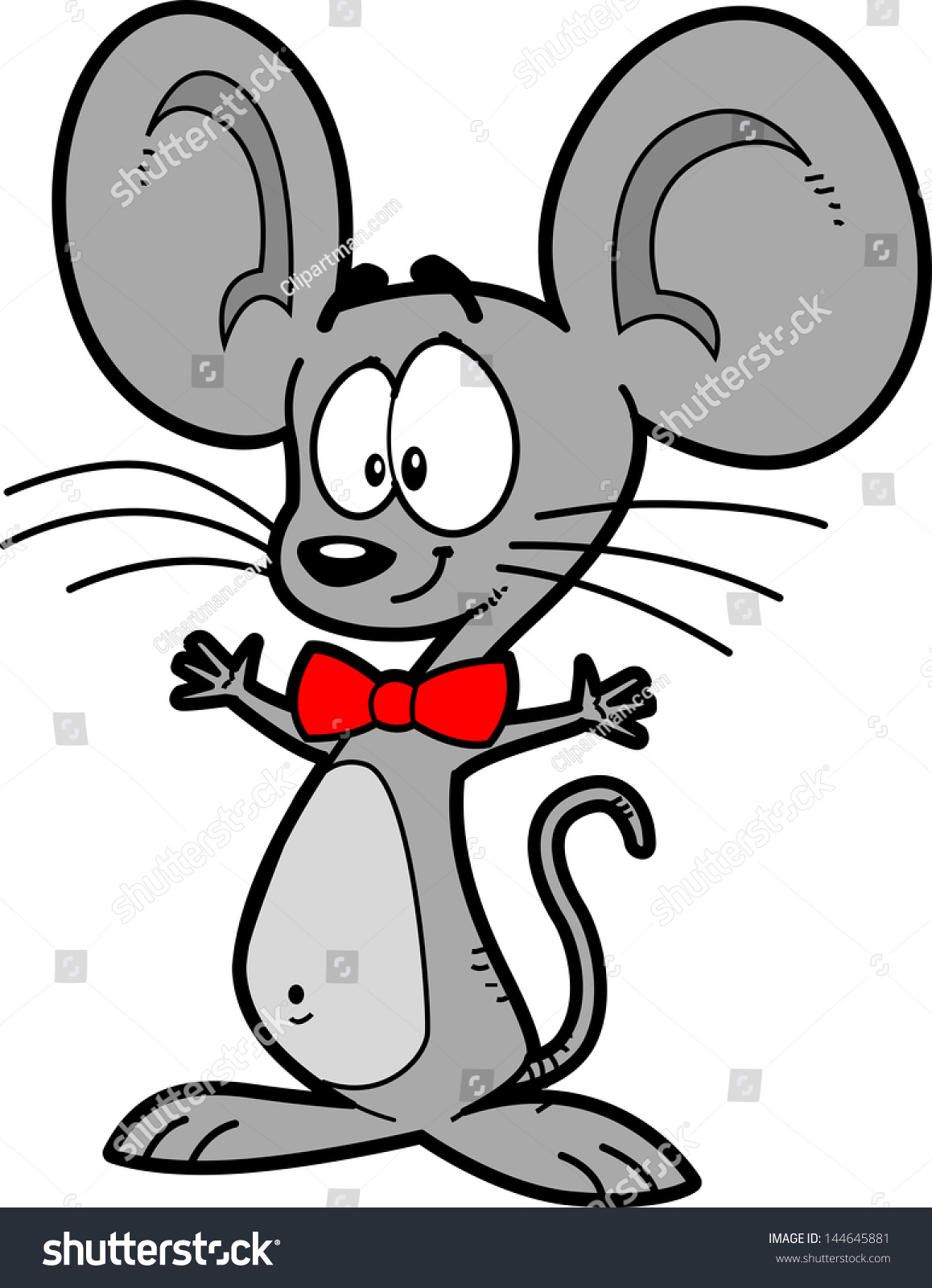 Cartoon Smiling Gray Mouse With Bowtie And Arms Outstretched Stock ...