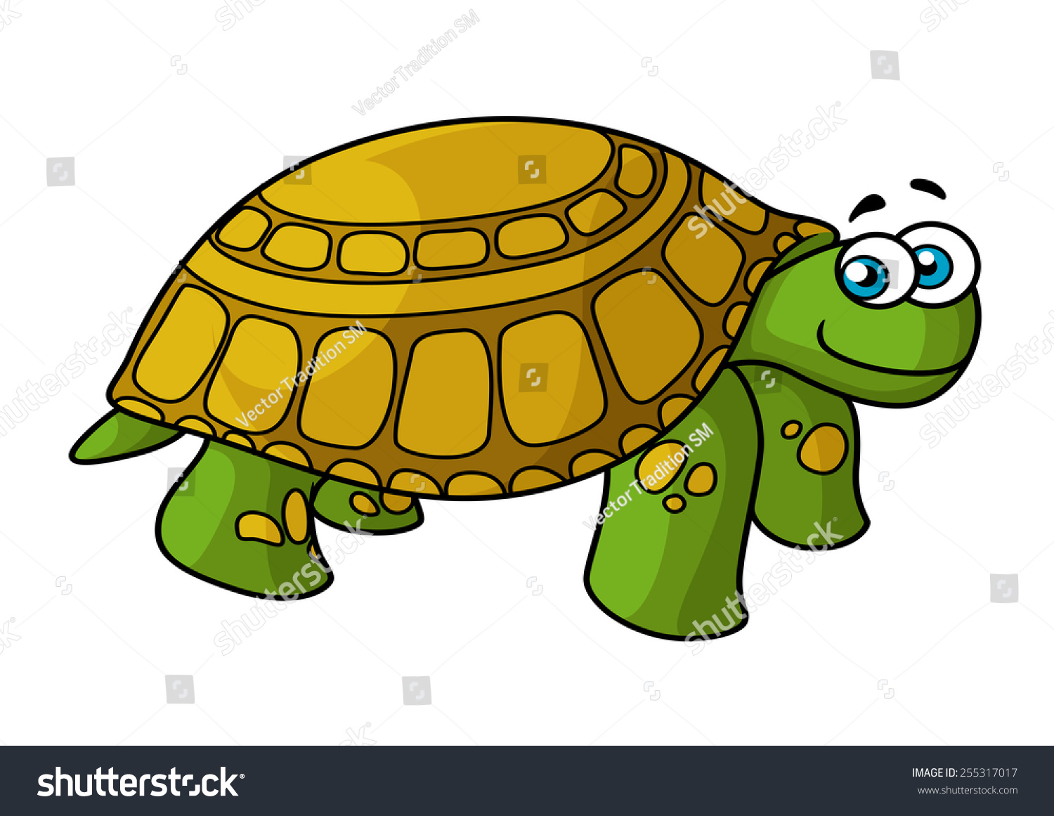 Cartoon Smiling Green Turtle Character Yellow Stock Vector (Royalty ...