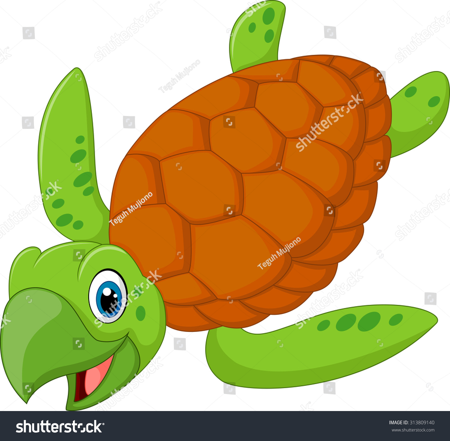 Cartoon Smiling Turtle. Vector Illustration - 313809140 : Shutterstock