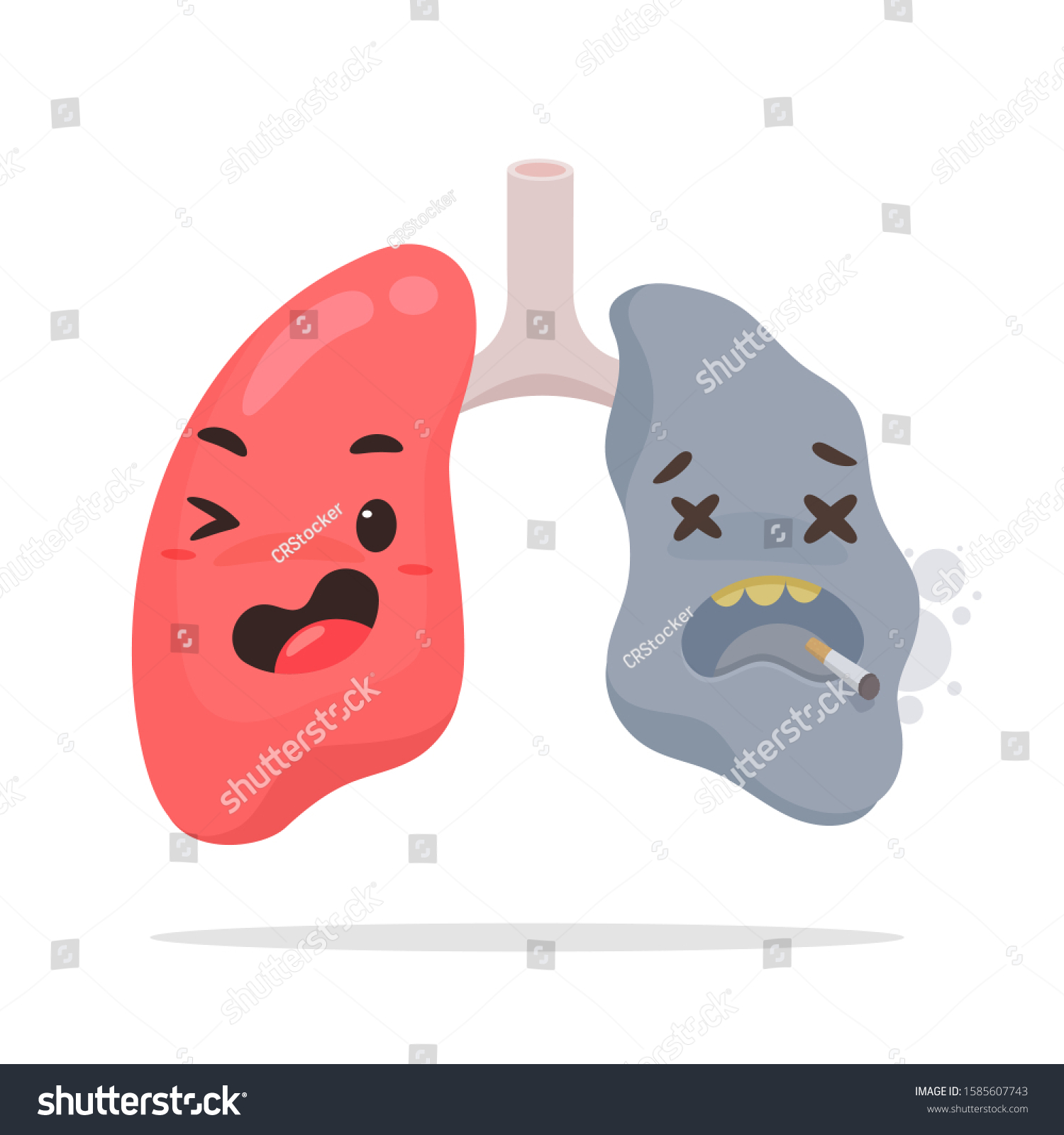 Cartoon Smoking Lungs Healthy Lung Vectors Stock Vector (Royalty Free ...