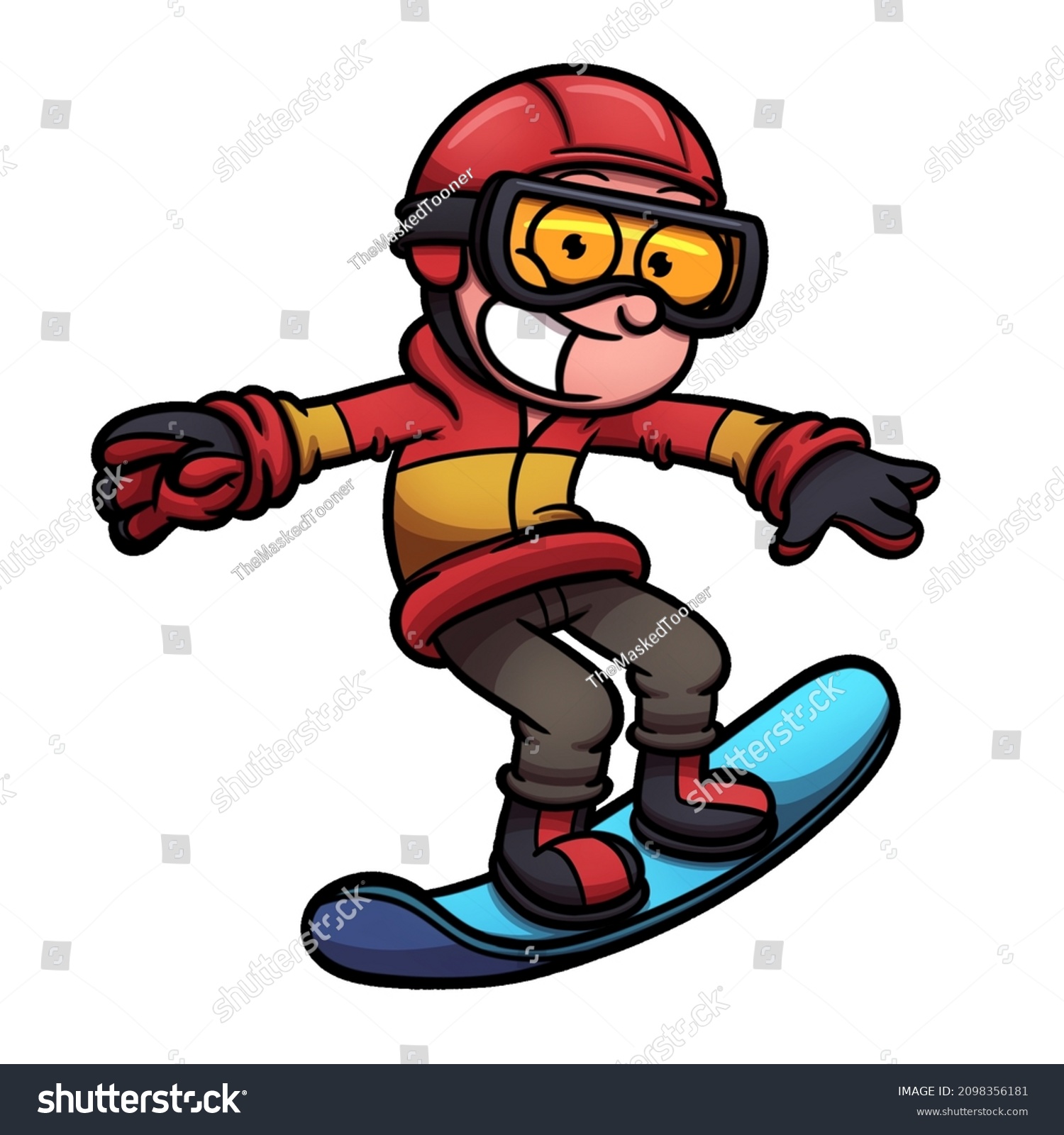 Cartoon Snowboarding Boy Vector Illustration Simple Stock Vector