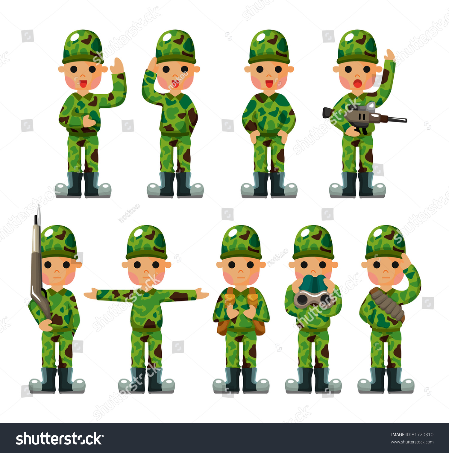 Cartoon Soldier Icons Set Stock Vector (Royalty Free) 81720310