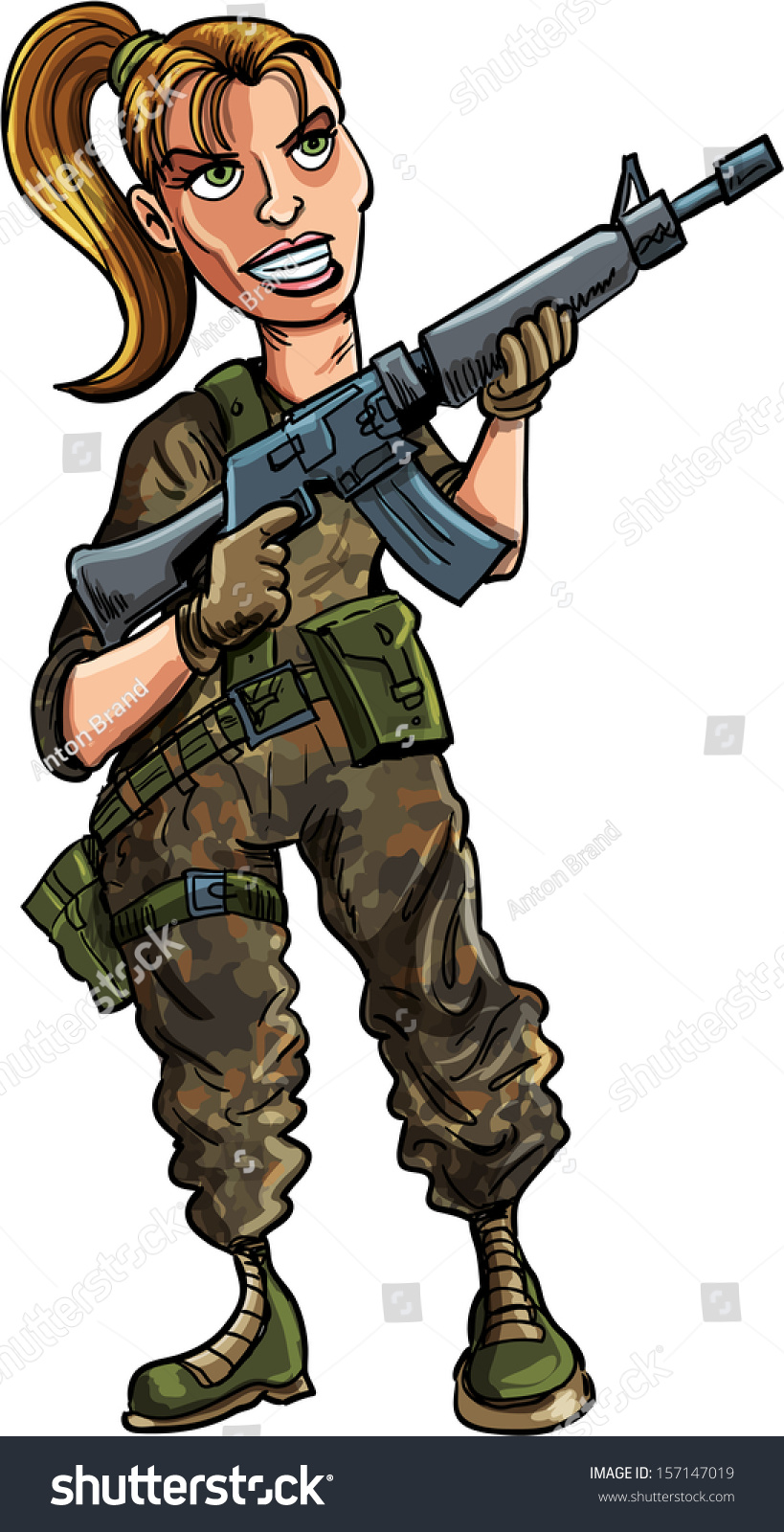 Cartoon Soldier Machine Gun Isolated On Stock Vector (Royalty Free ...