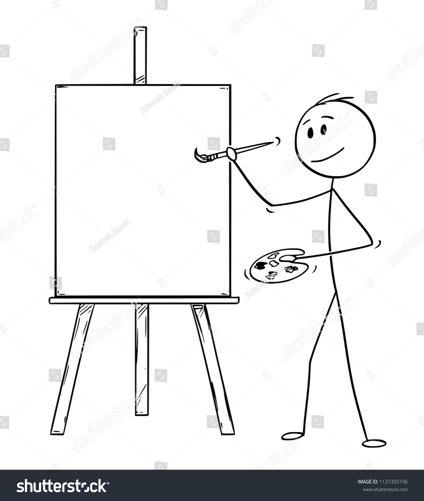 Cartoon Stick Drawing Illustration Artist Holding Stock Vector (Royalty ...