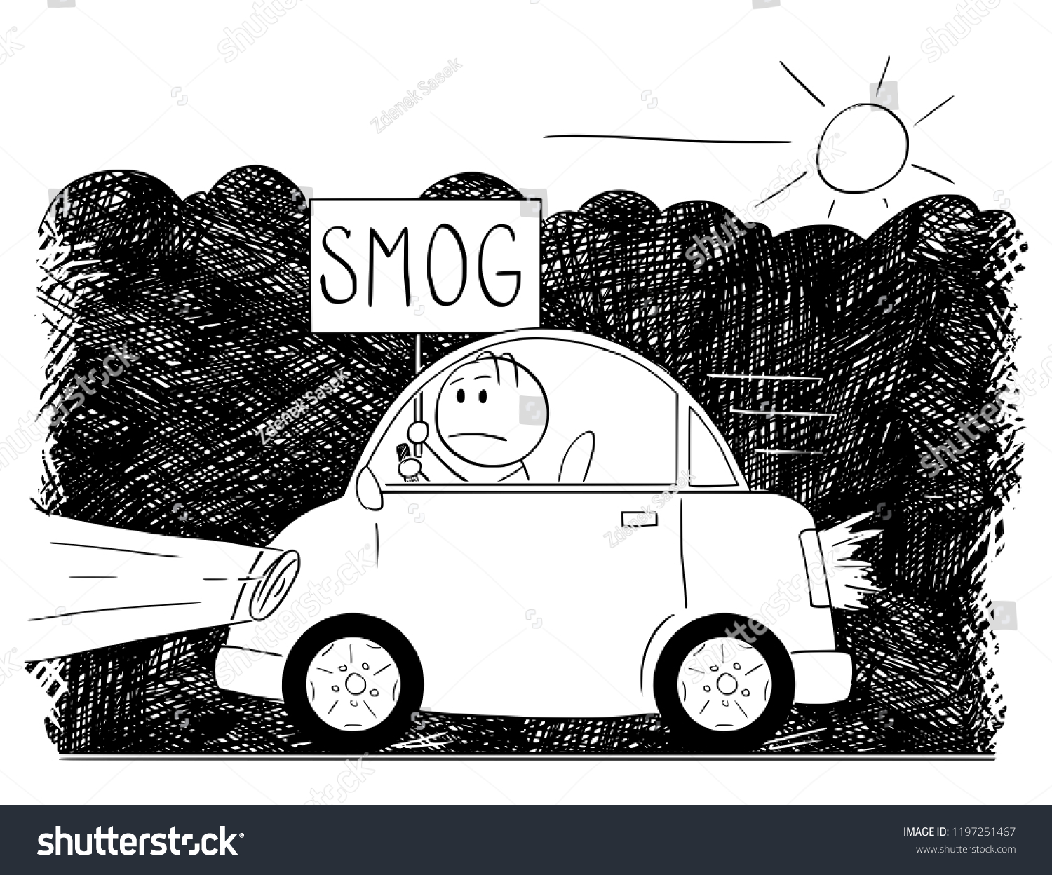 Cartoon Stick Man Drawing Car Driving Stock Vector (Royalty Free ...