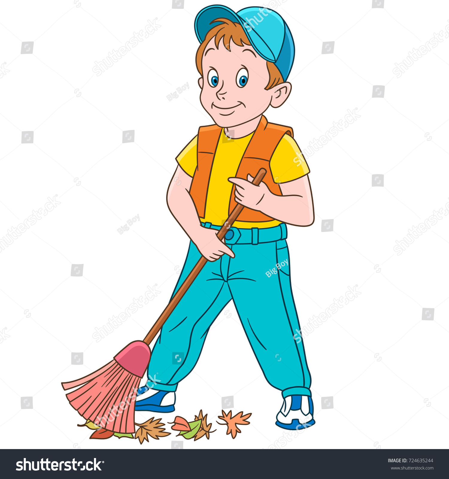 Cartoon Street Cleaner Sweeper Sweeping Out Stock Vector 724635244 ...