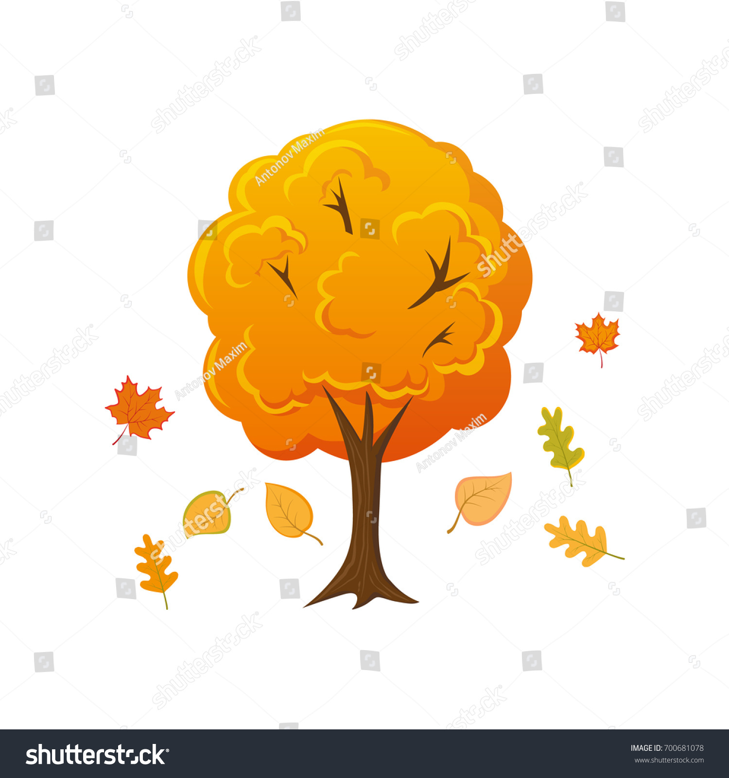 Cartoon Style Autumn Tree Leaves Falling Stock Vector 700681078 ...