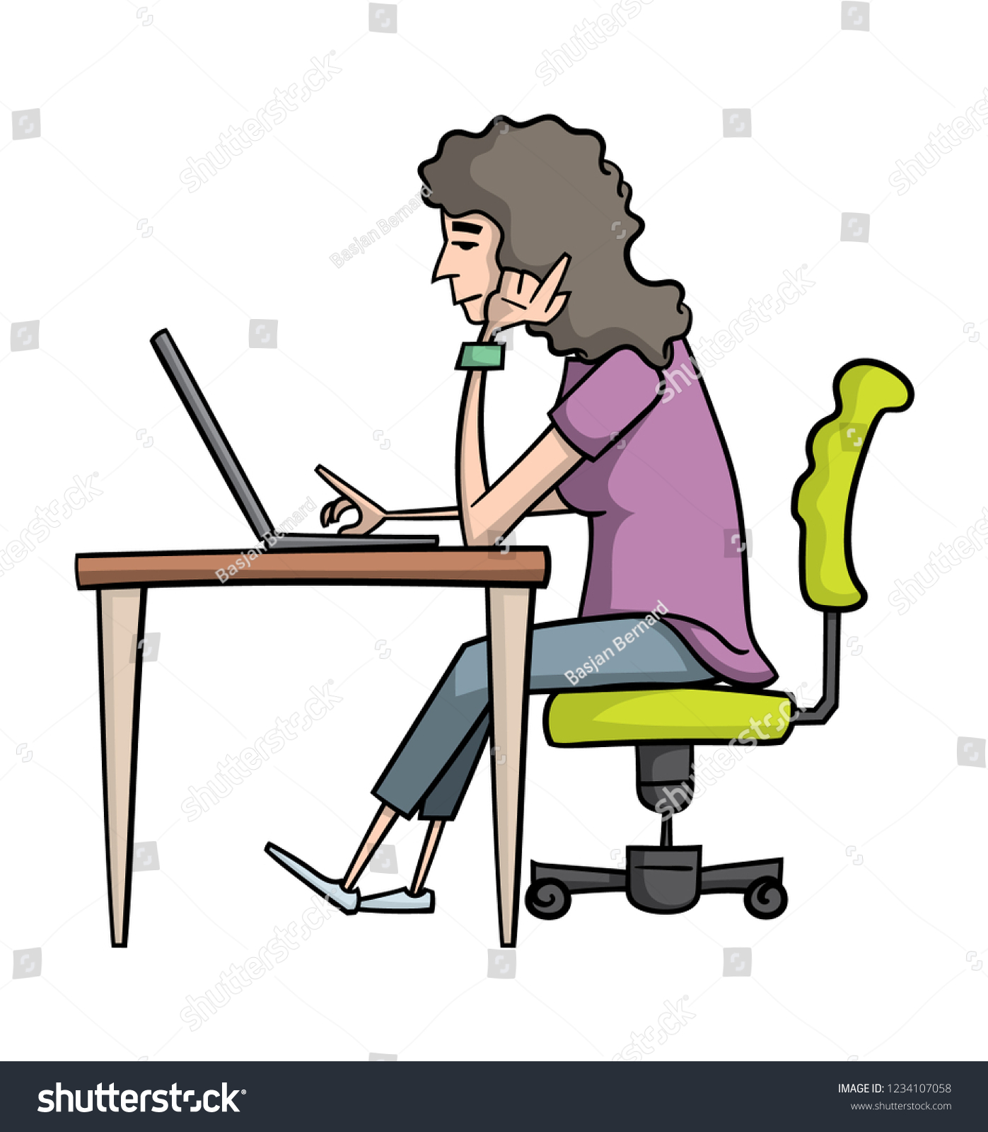 Cartoon Style Illustration Bored Woman Sitting Stock Vector