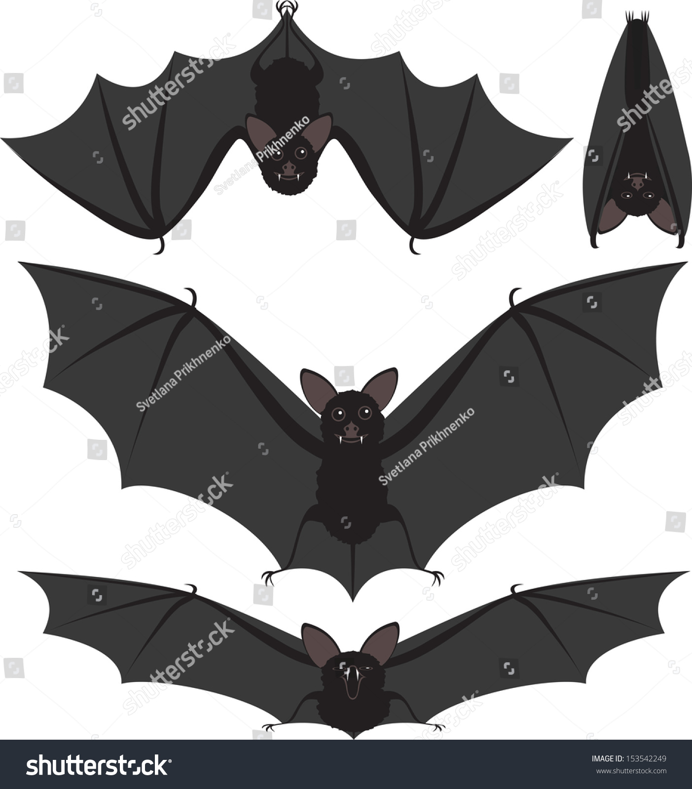 Cartoon Style Set Spooky Halloween Bats Stock Vector 153542249 ...