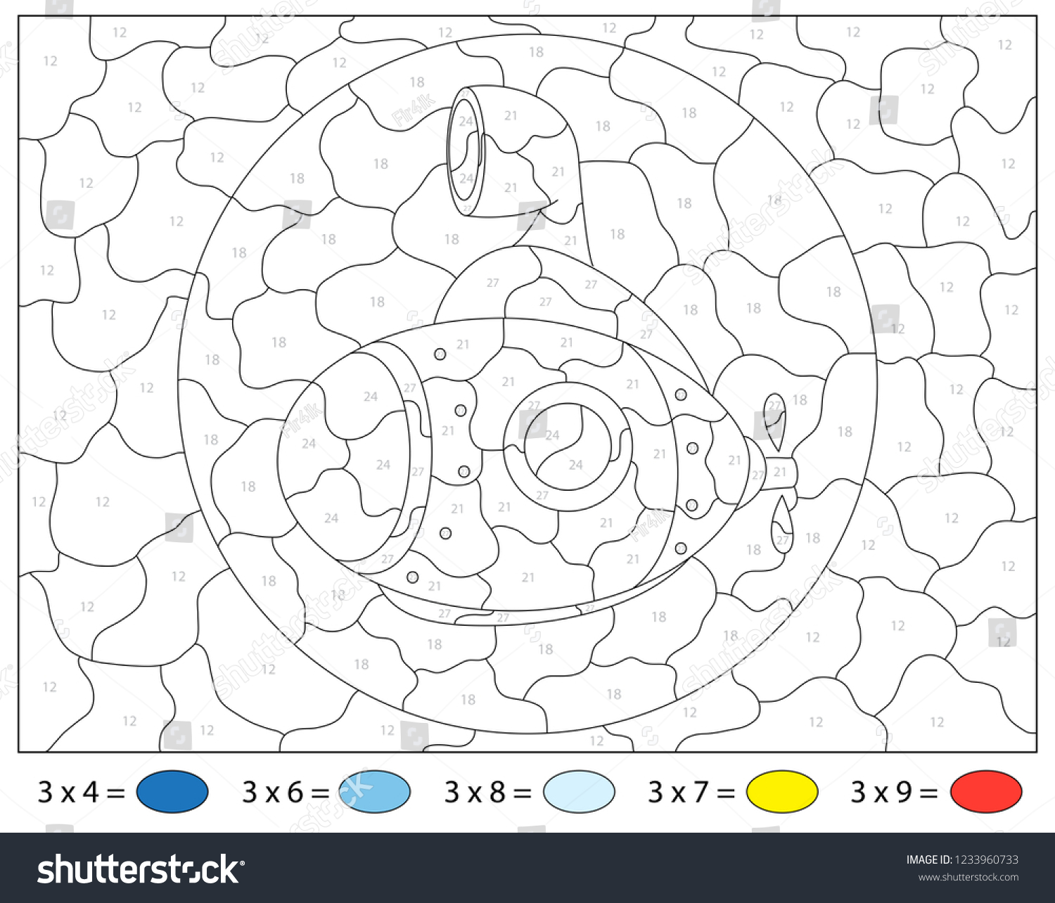 Cartoon Submarine Math Activity Worksheet Multiplication Stock Vector ...