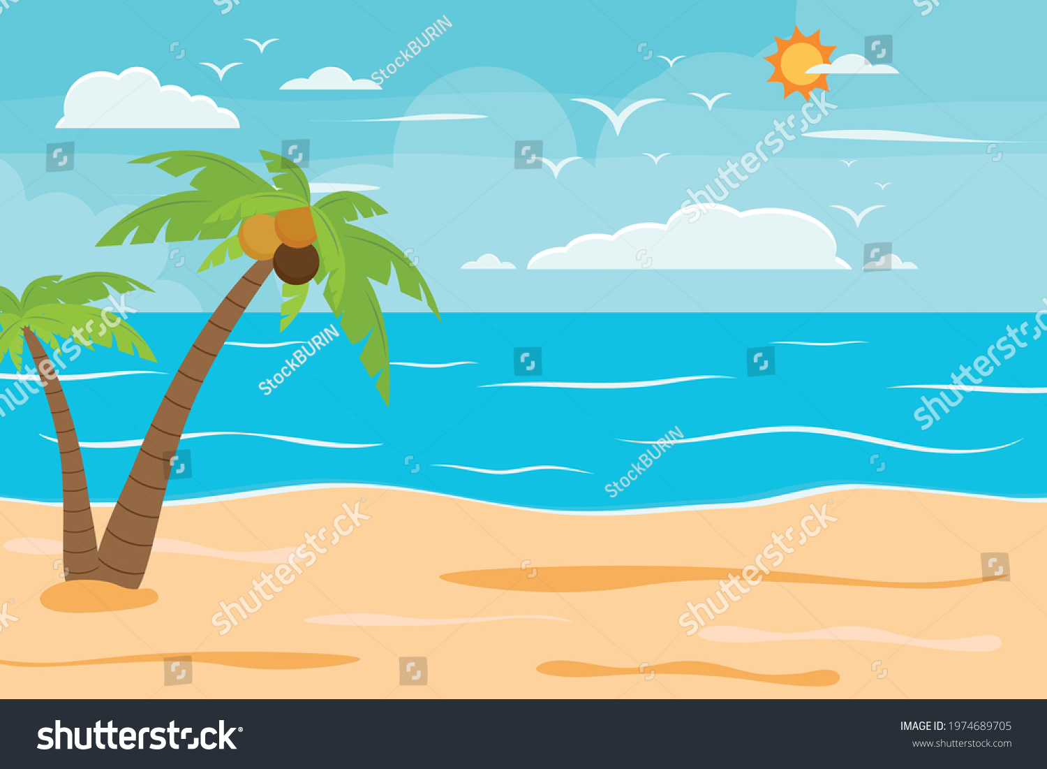 Cartoon Summer Beach Seaside Natural Vacation Stock Vector (royalty 