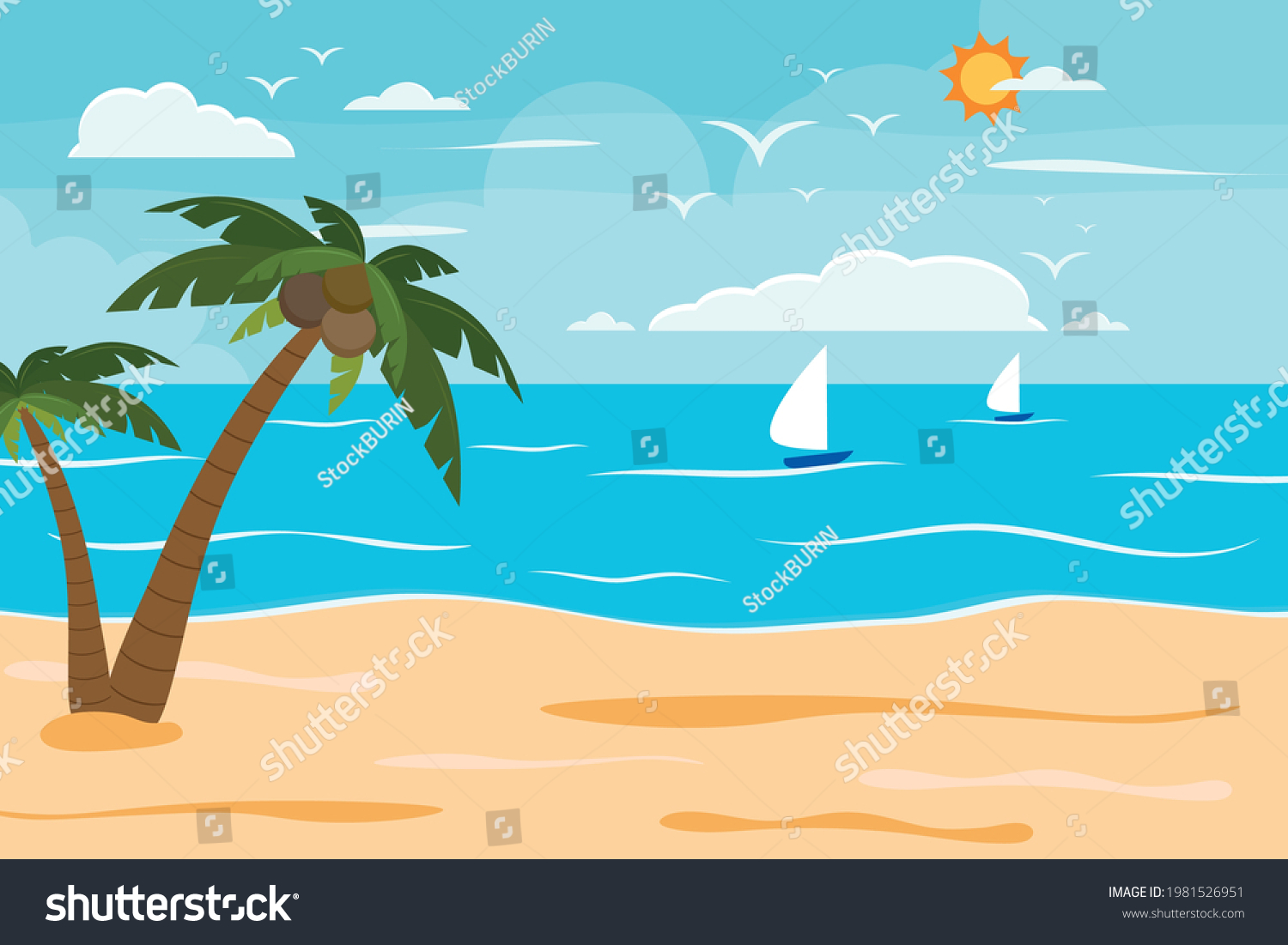 Cartoon Summer Beach Seaside Natural Vacation Stock Vector (Royalty ...