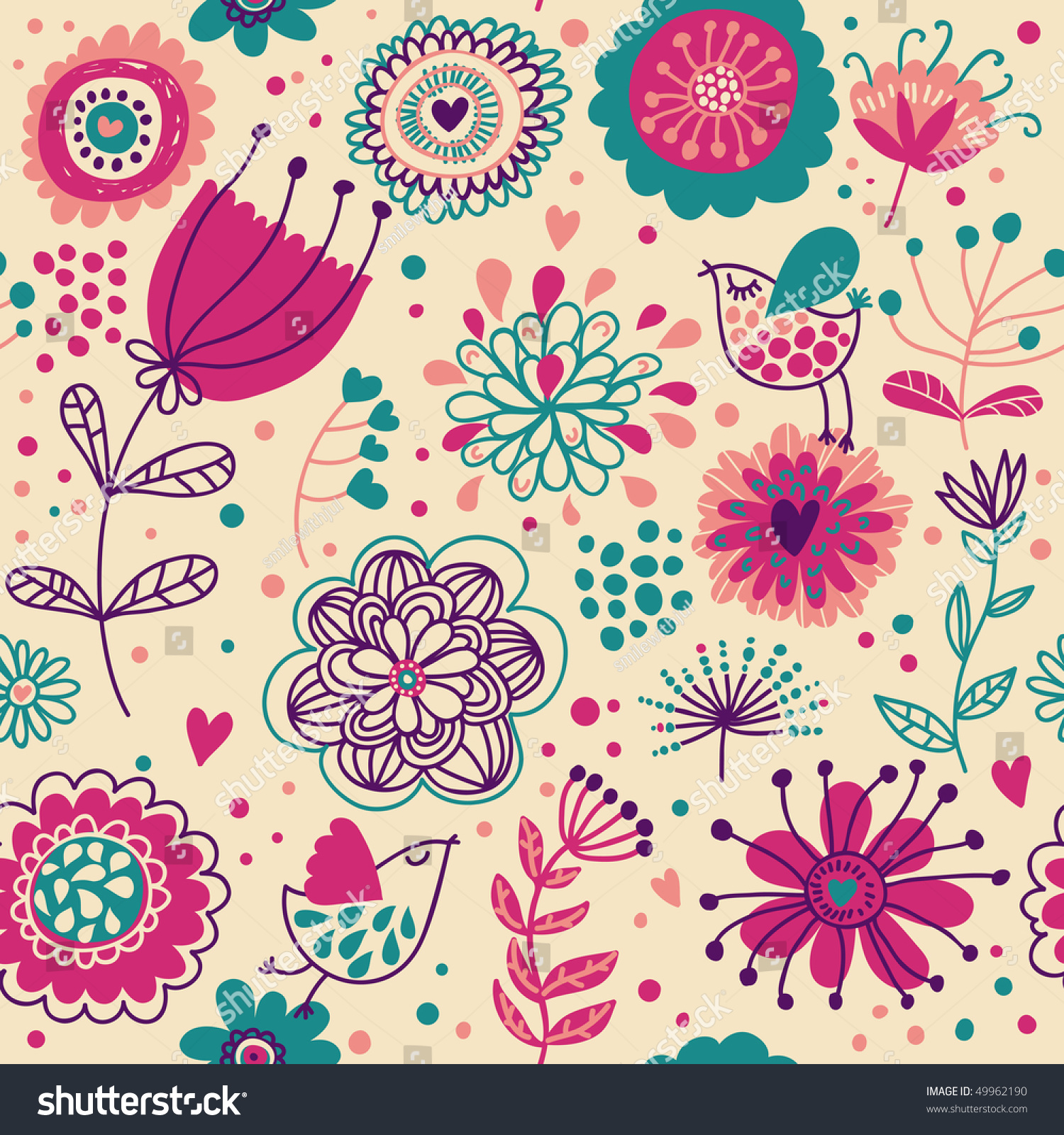 Cartoon Summer Floral Seamless Pattern Cute Stock Vector Royalty Free 49962190