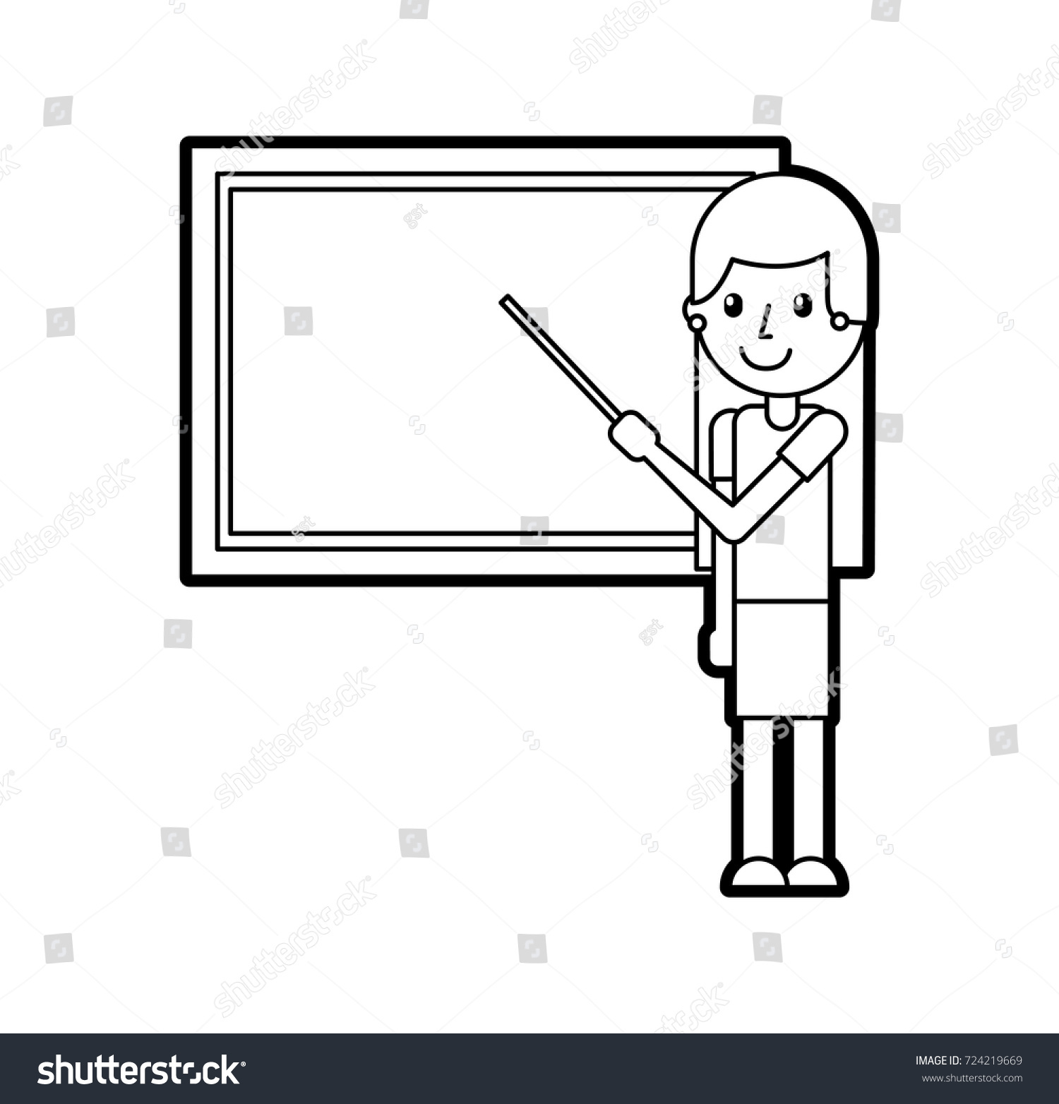 Cartoon Teacher Pointer Standing Front Blackboard Vector Có Sẵn Miễn Phí Bản Quyền 724219669 1604