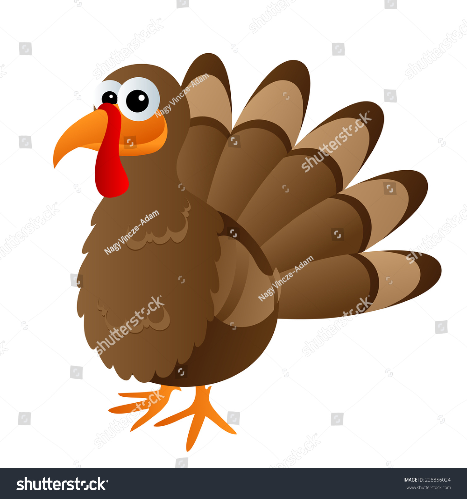 Cartoon Thanksgiving Turkey Isolated On White Stock Vector Illustration