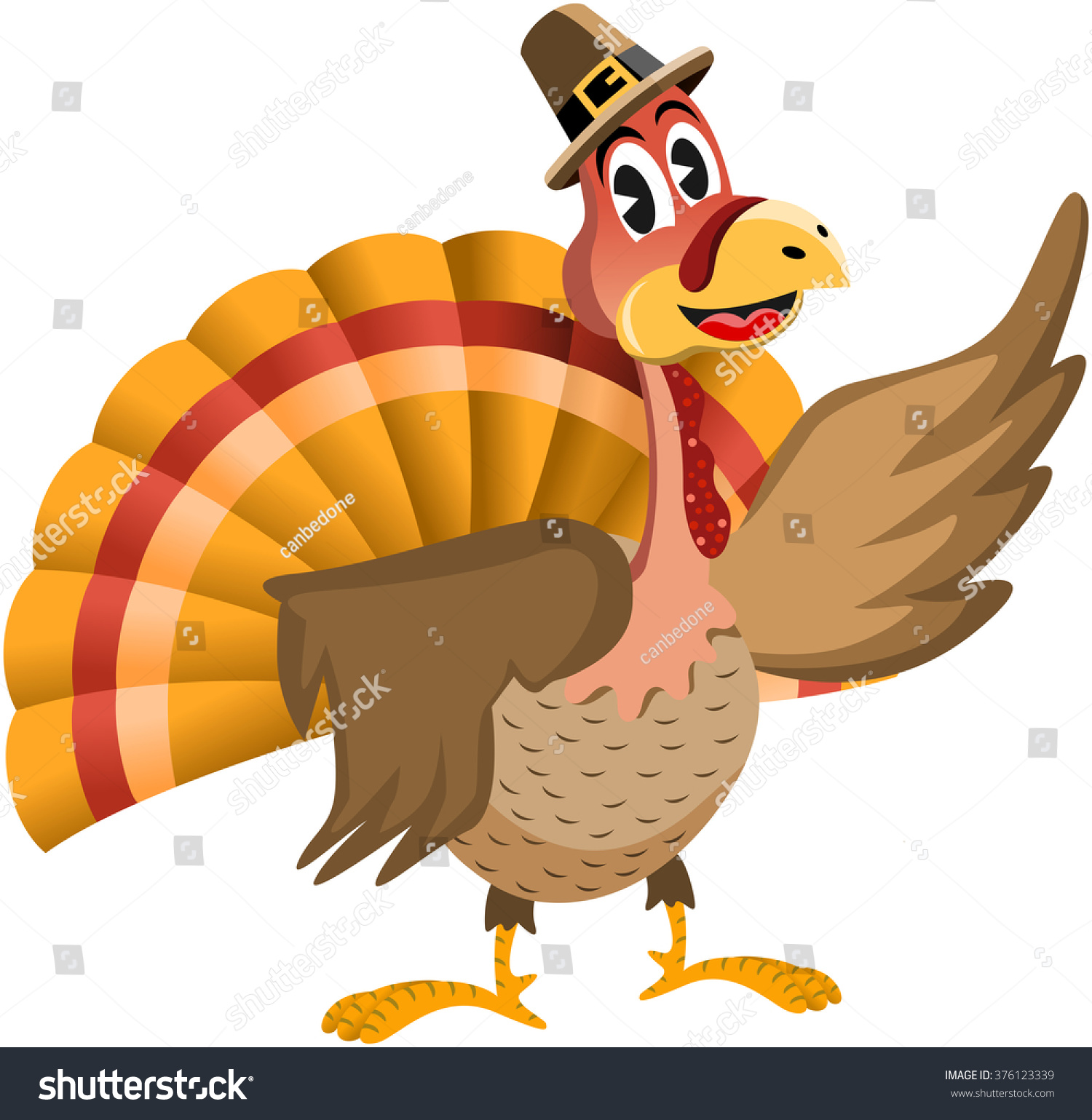 Cartoon Thanksgiving Turkey With Pilgrim Hat Presenting Something With ...