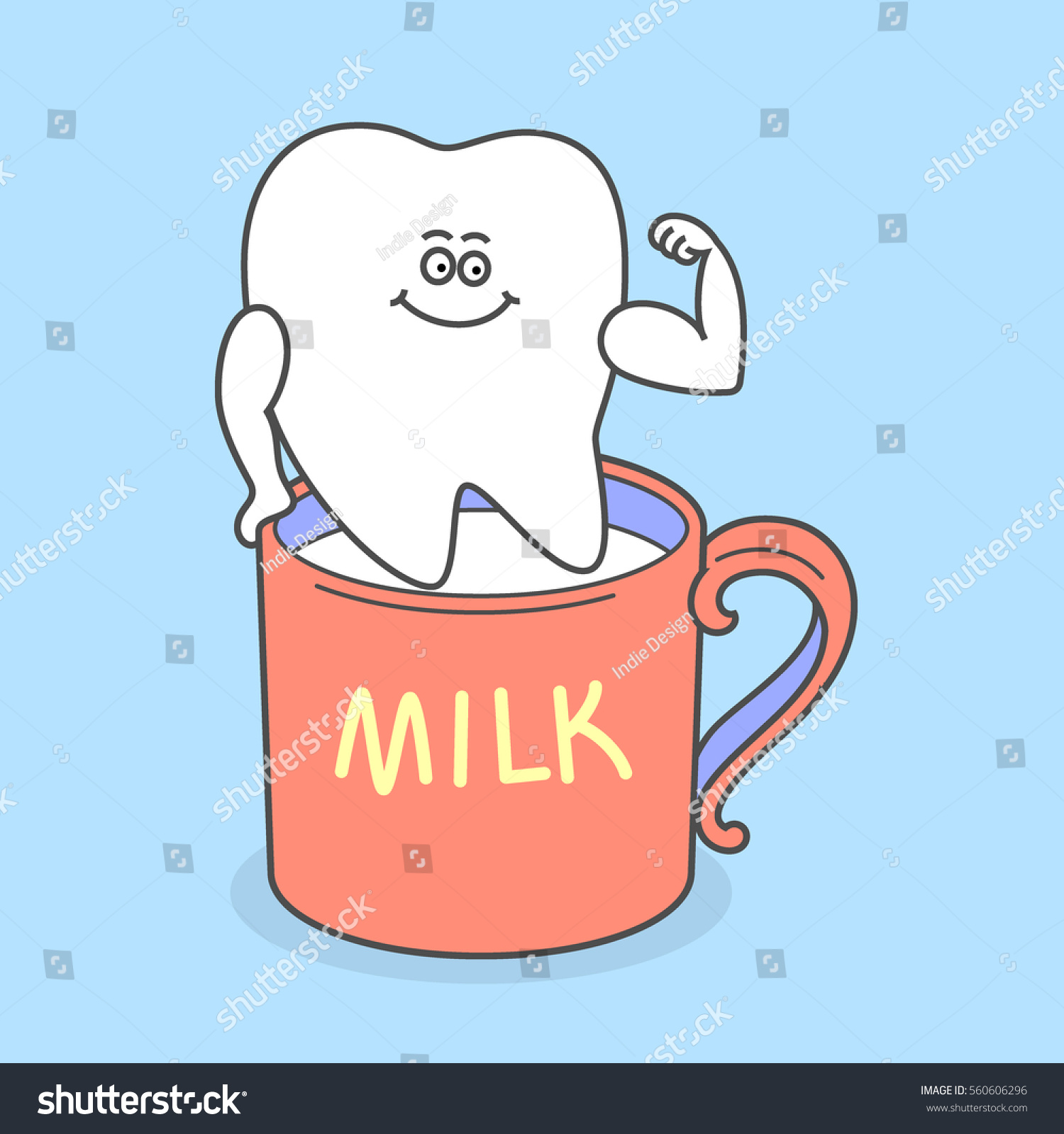 Cartoon Tooth Cup Milk Dental Care Stock Vector Royalty Free