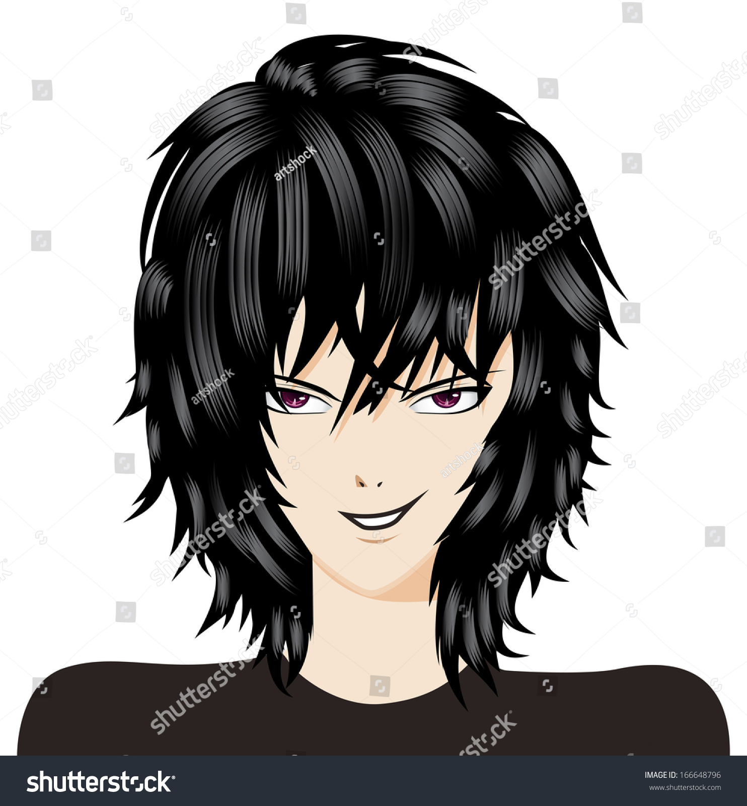 Cartoon Trendy Punk Emo Boy With Black Hair. Stock Vector Illustration ...