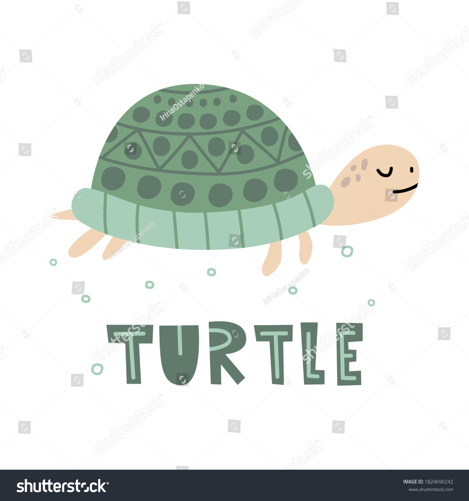 Cartoon Turtle Text Hand Drawn Illustration Stock Vector (Royalty Free ...