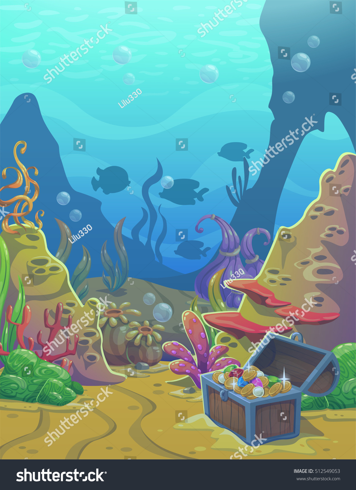 Cartoon Underwater Vector Illustration Undersea World Stock Vector Royalty Free