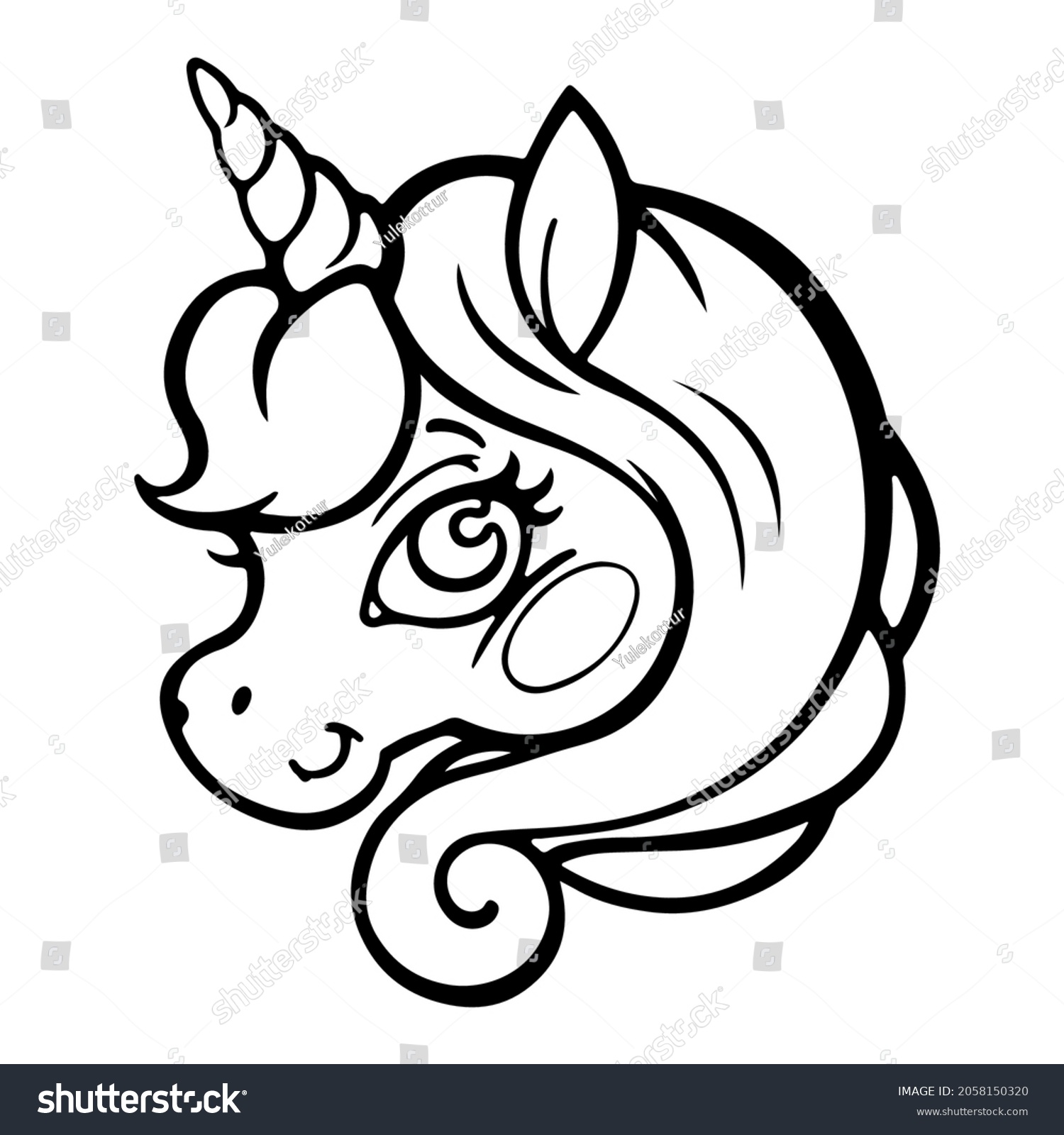 Cartoon Unicorn Outline Illustration Black White Stock Vector (Royalty