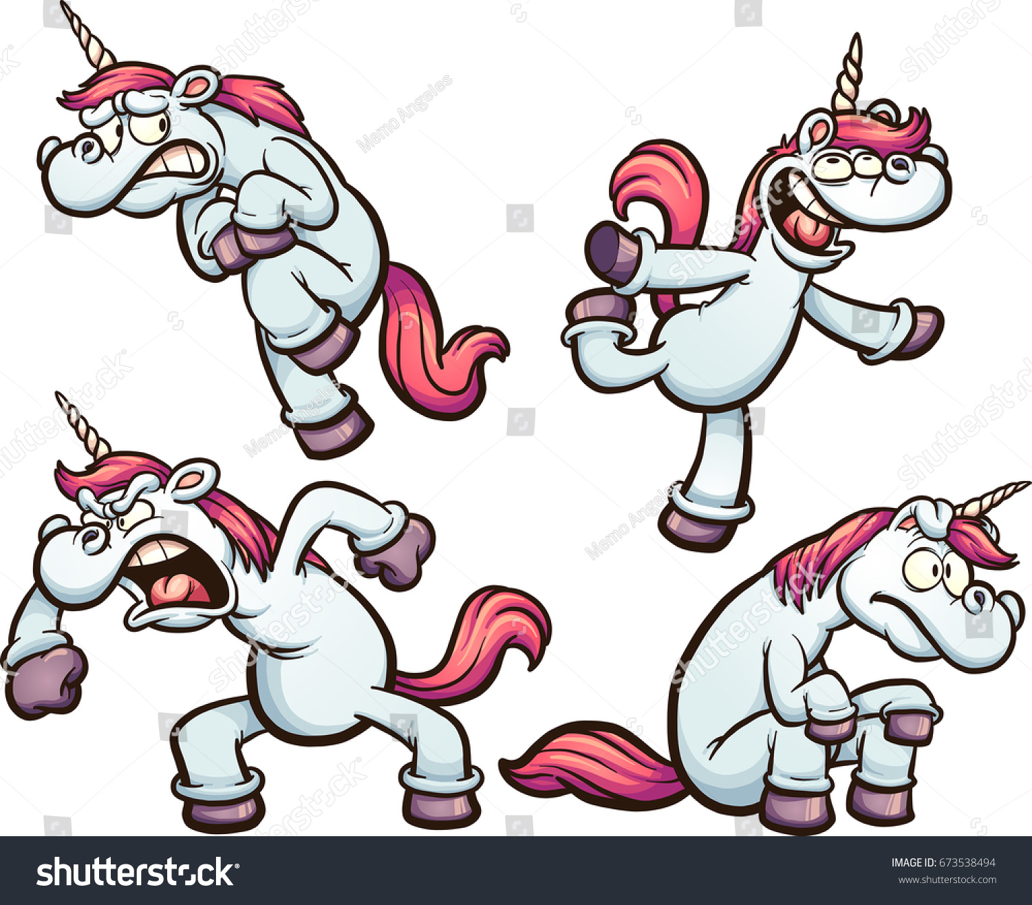 SVG of Cartoon unicorn with different expressions. Vector clip art illustration with simple gradients. Each on a separate layer. svg