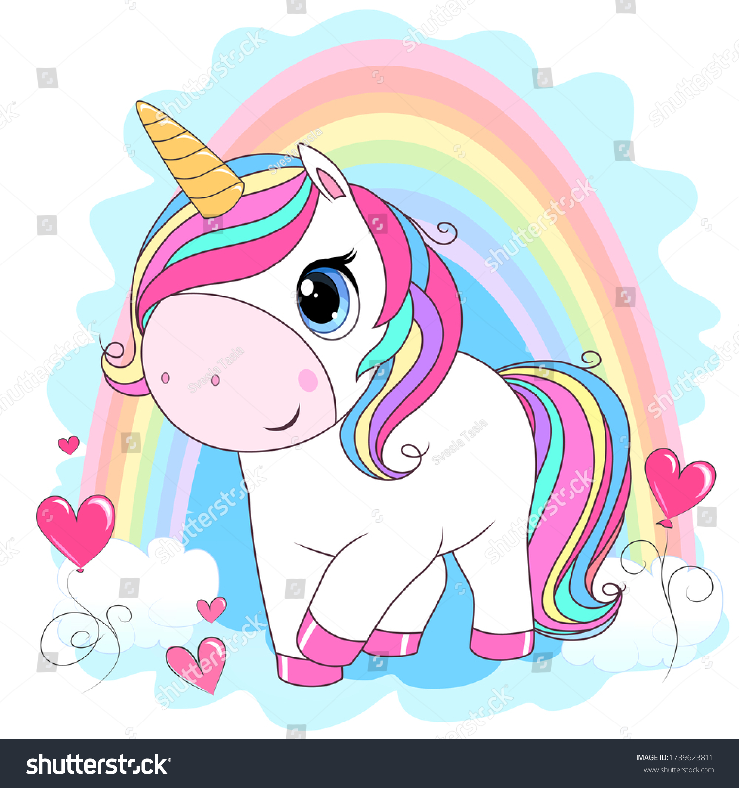 Cartoon Unicorn Rainbow Hair Cute Vector Stock Vector (Royalty Free ...