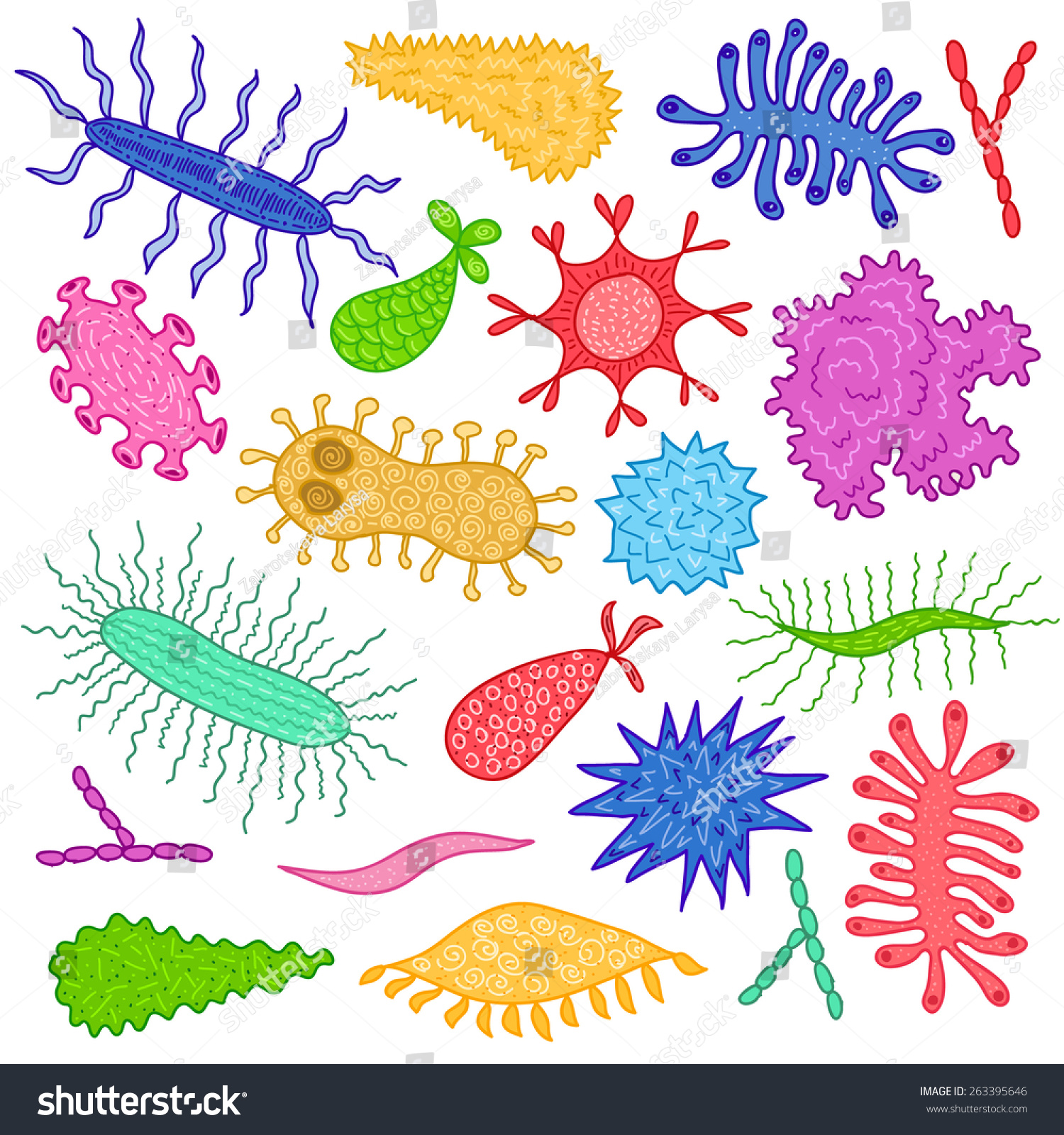 Cartoon Various Microbes Vector Illustration Stock Vector (Royalty Free ...