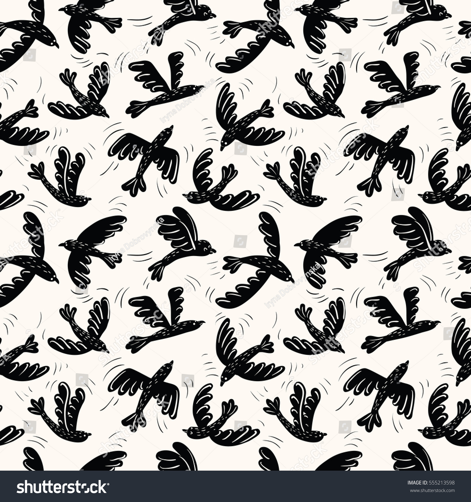 Cartoon Vector Black Silhouette Flying Birds Stock Vector (Royalty Free