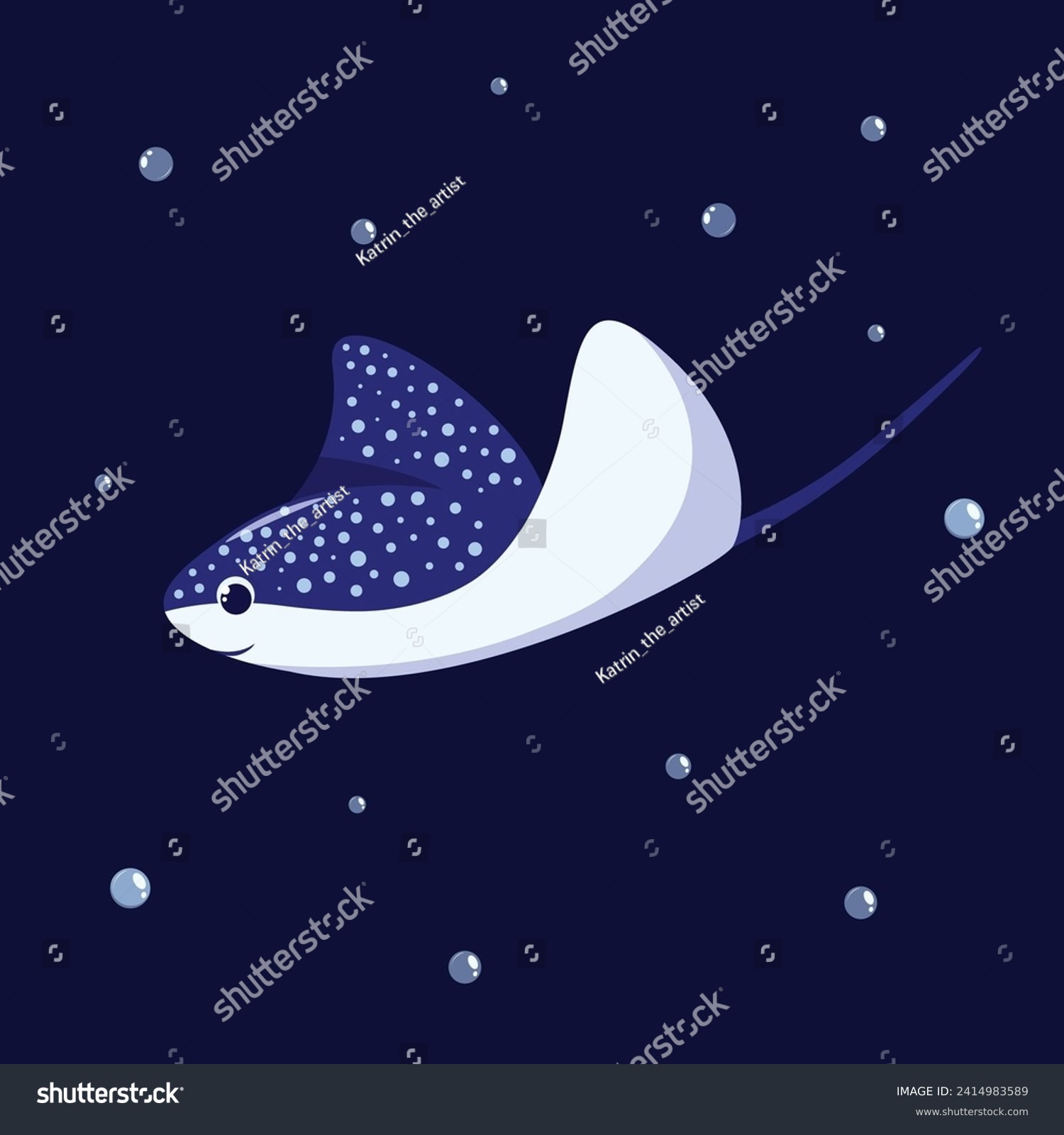 SVG of Cartoon vector drawing of a cartoon stingray on a dark background. Funny water creatures svg