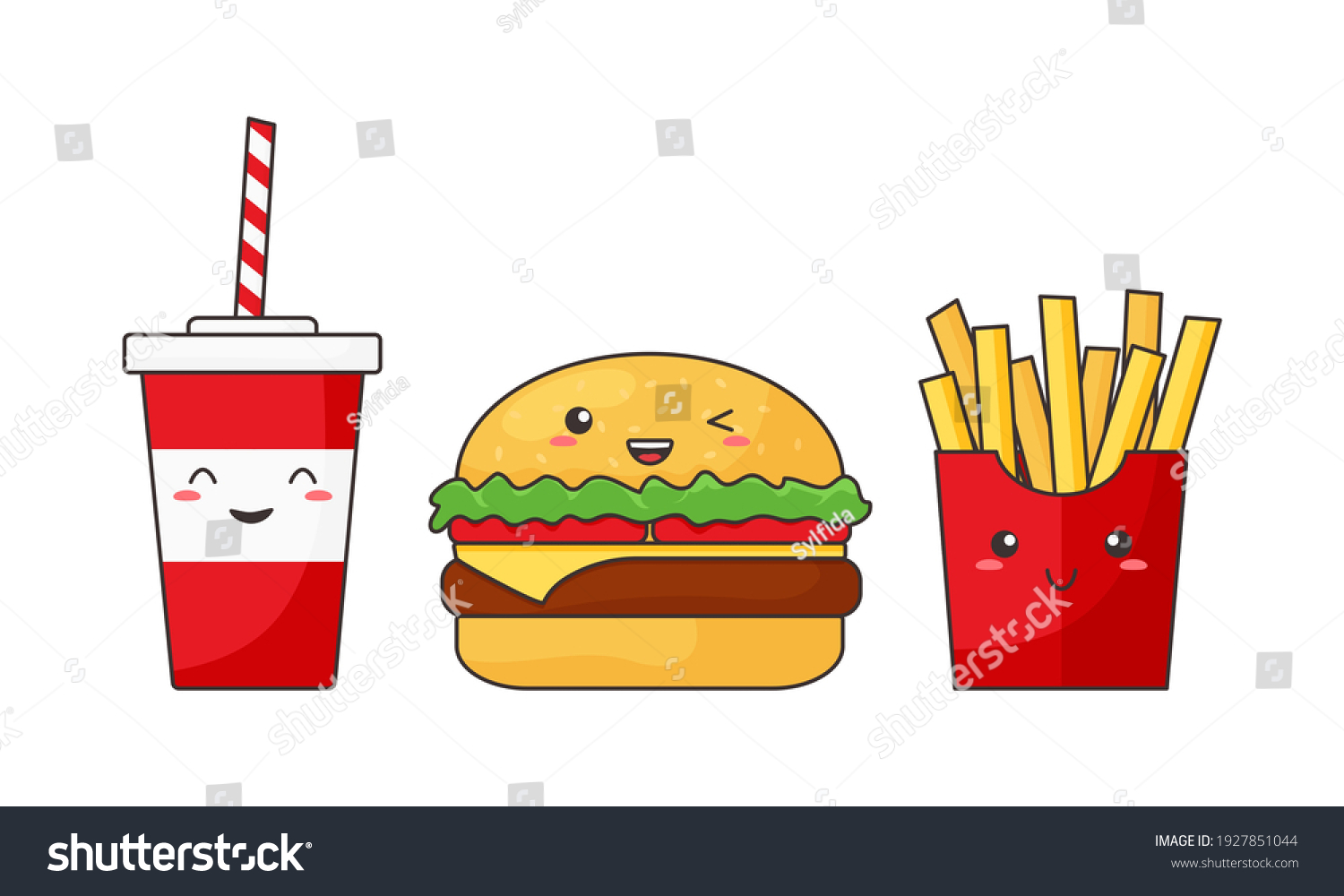 Cartoon Vector Fast Food Kawaii Funny Stock Vector (Royalty Free ...