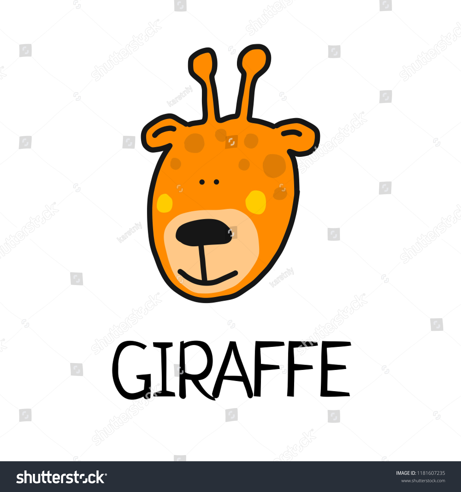 Vektor Stok Cartoon Vector Flat Illustration Cute Giraffe Tanpa