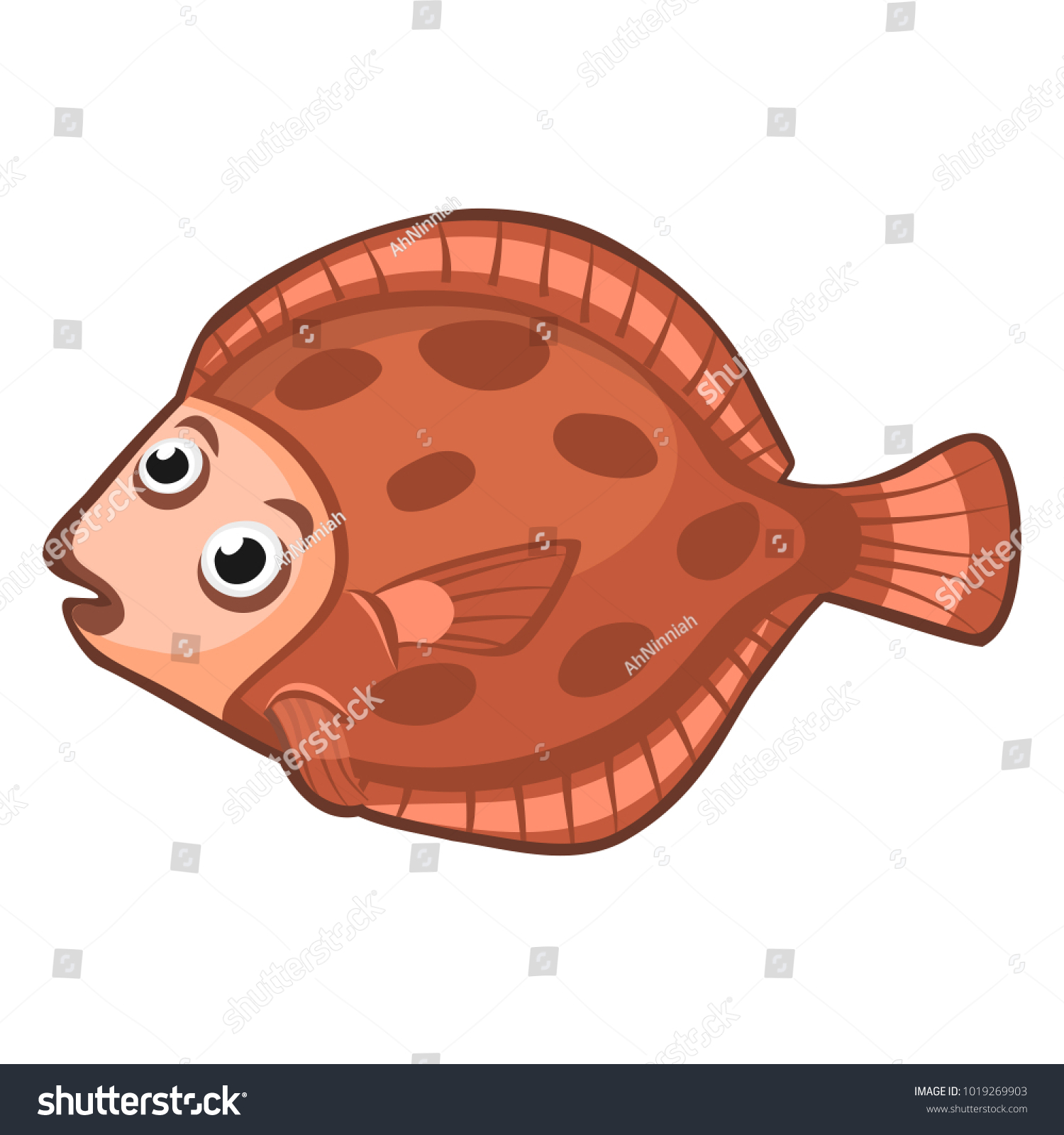 Cartoon Vector Flounder Fish Stock Vector (Royalty Free) 1019269903