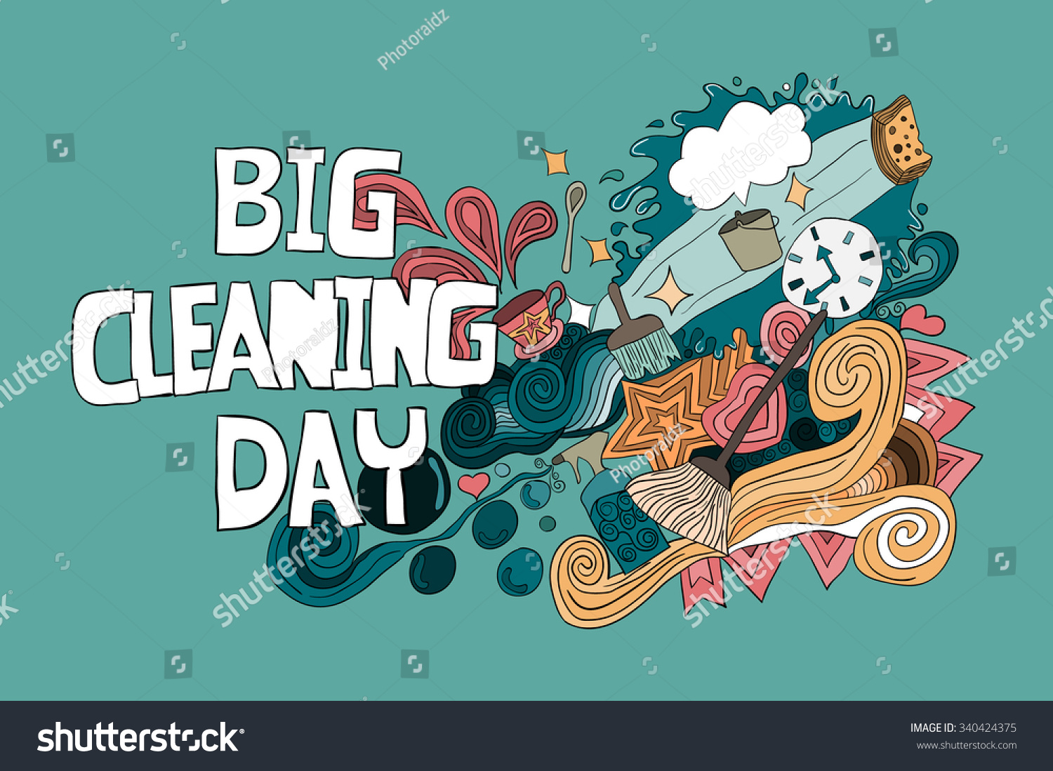 Cartoon Vector Hand Drawn Doodle Big Cleaning Day Colorful Illustration ...