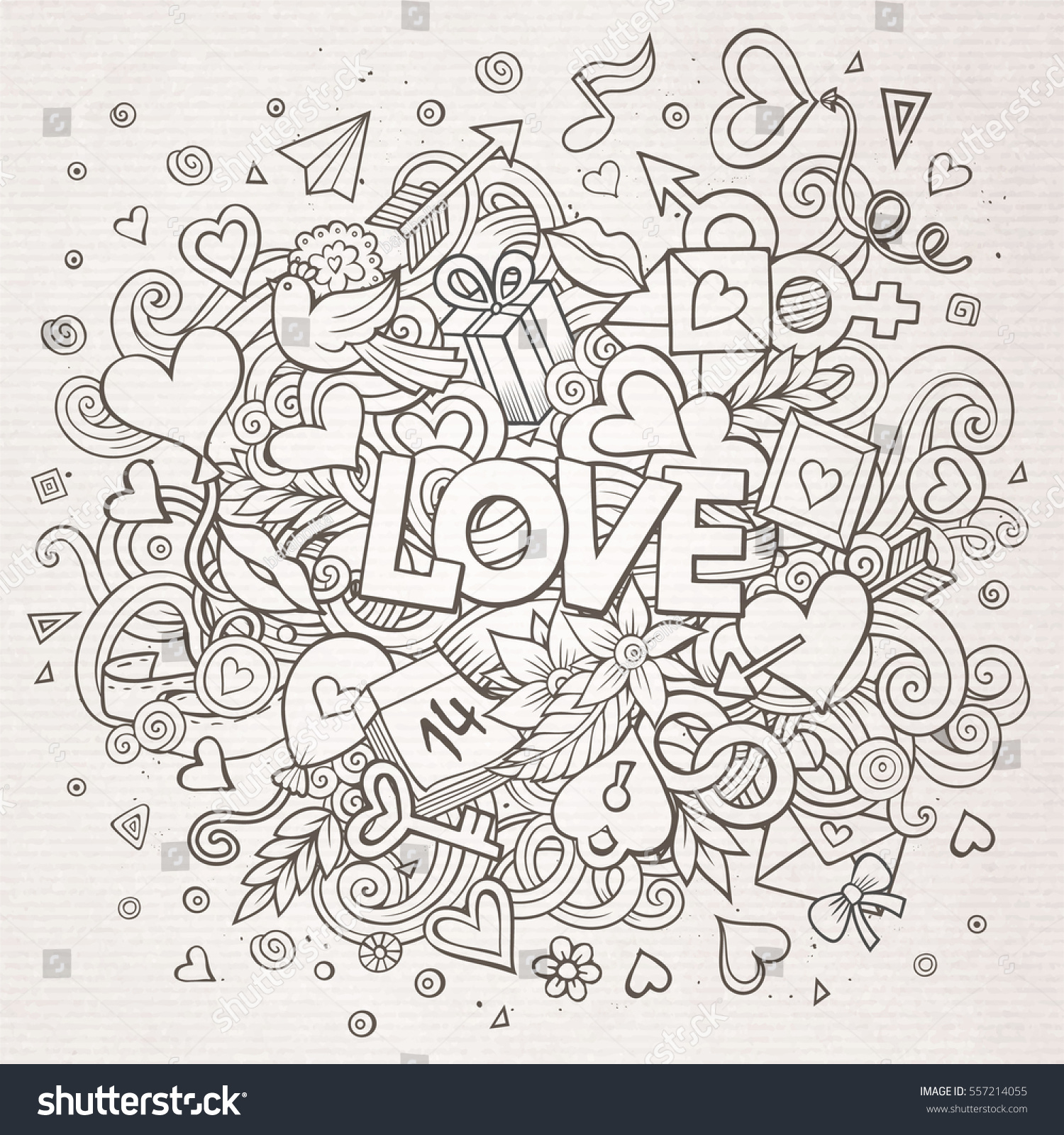 Cartoon Vector Hand Drawn Doodle Love Stock Vector (Royalty Free) 557214055