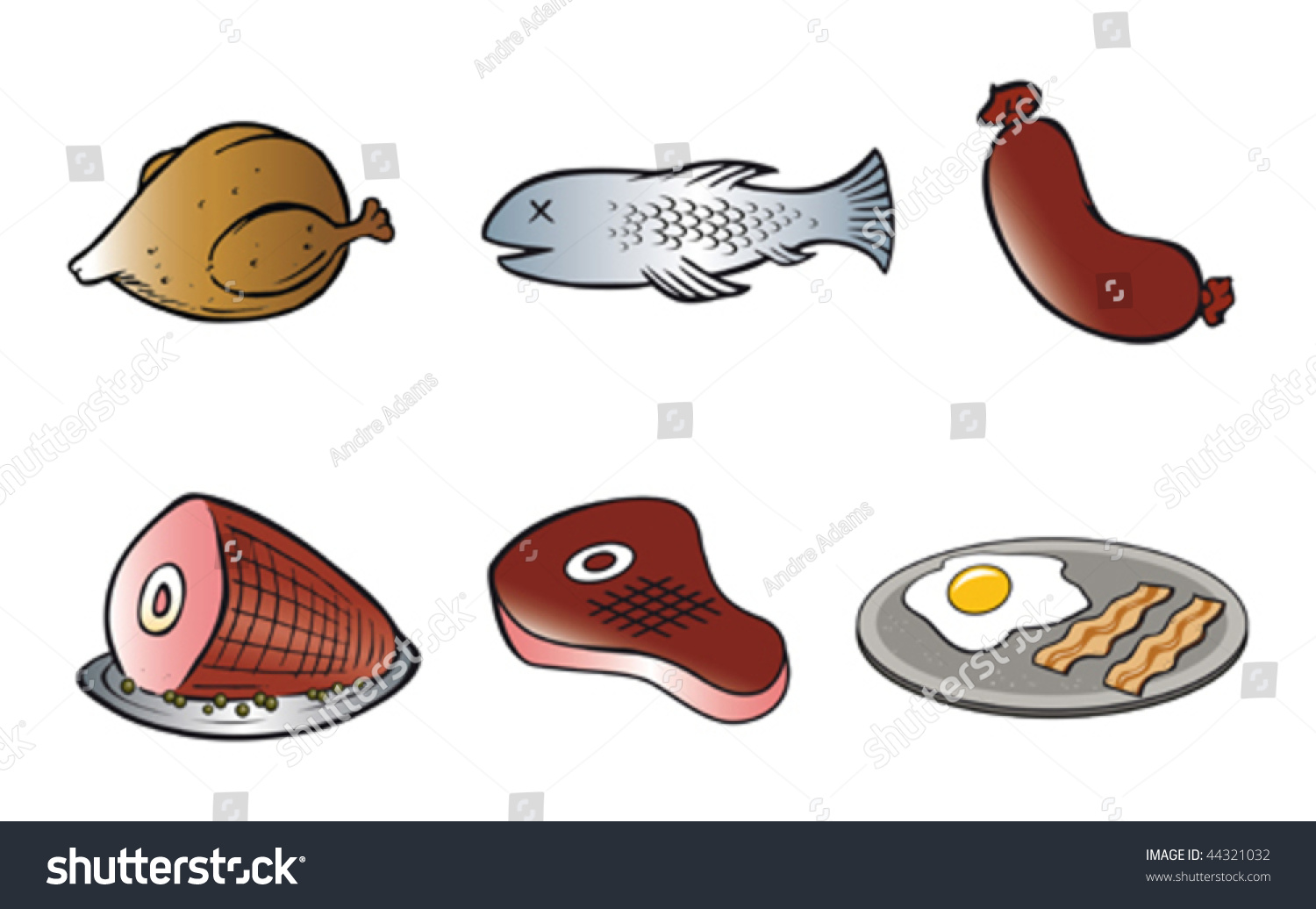 Cartoon Vector Illustration Meats Collection Stock Vector 44321032