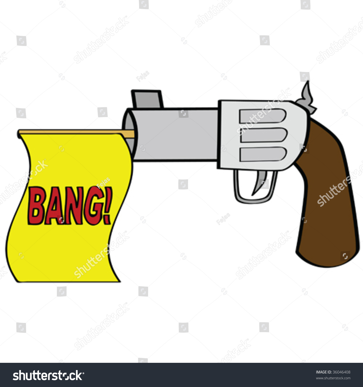 Cartoon Vector Illustration Of An Old-Style Gun With The Word Bang On A ...