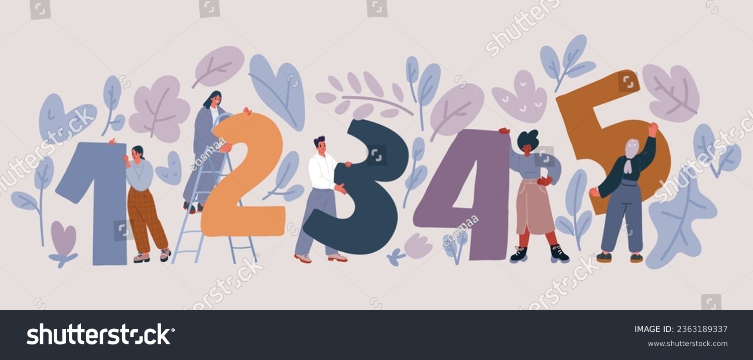 SVG of Cartoon vector illustration of Characters with big numbers. 1,2,3,4,5 svg