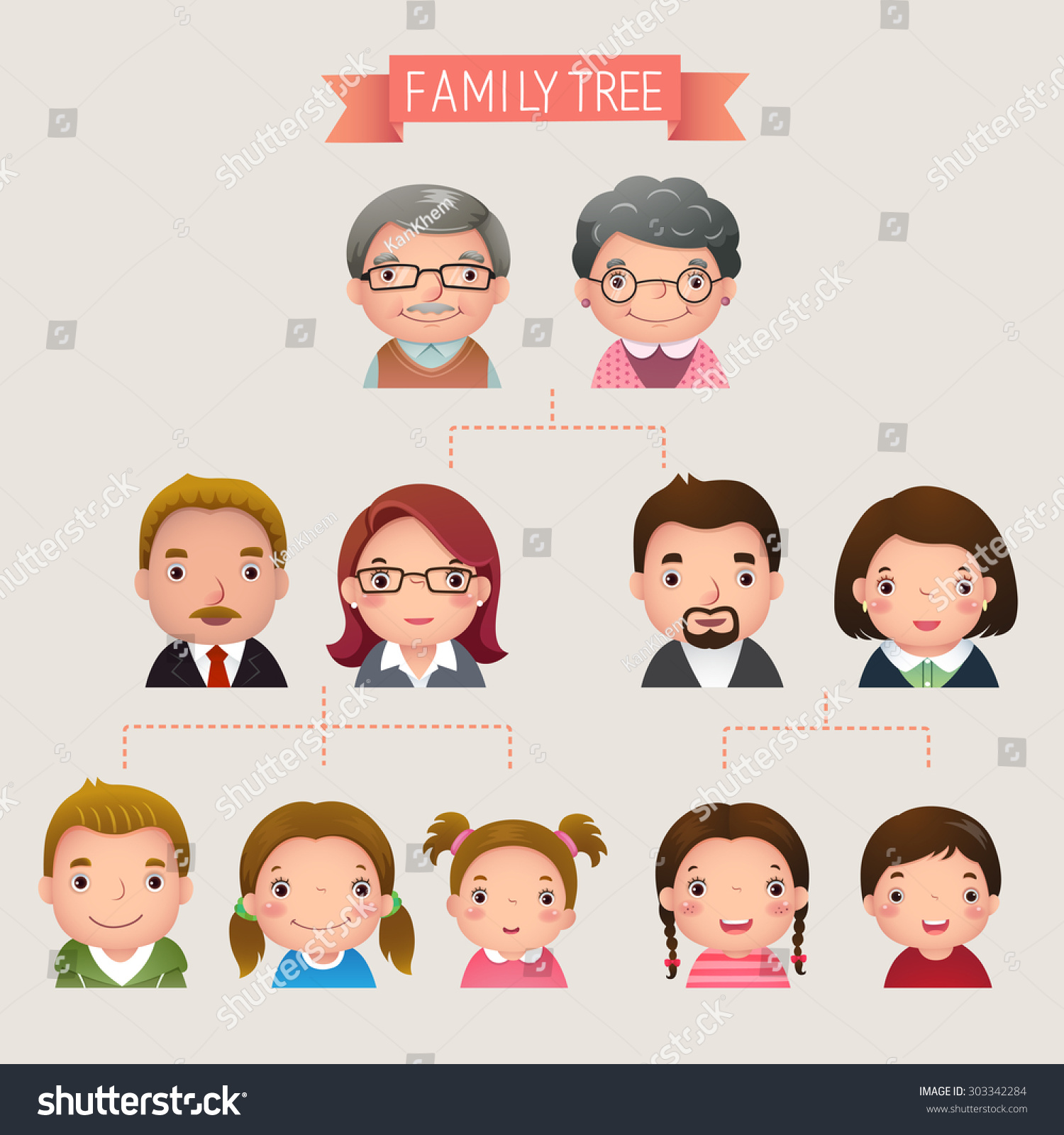 Cartoon Vector Illustration Family Tree Stock Vector (Royalty Free ...