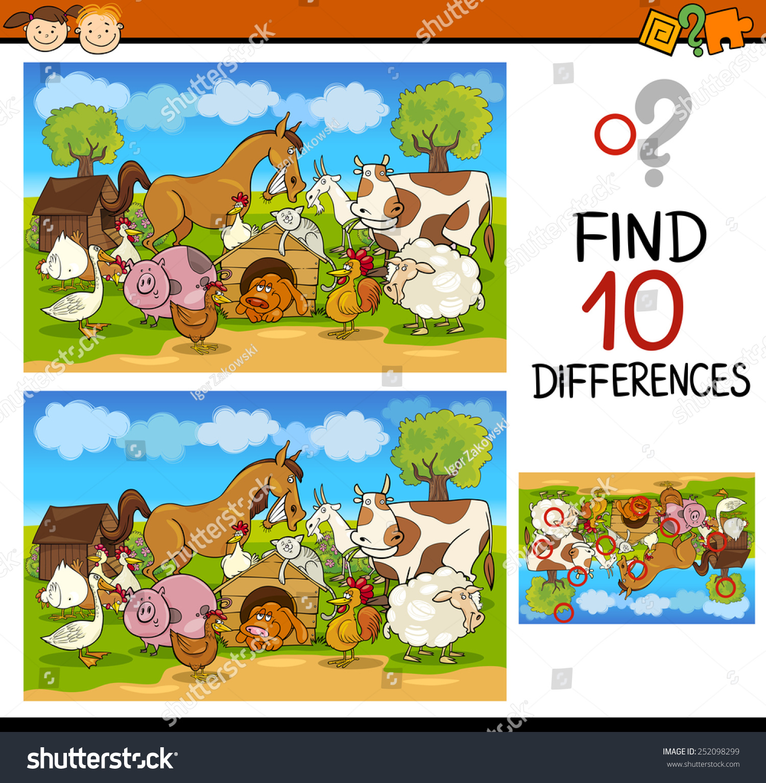 Cartoon Vector Illustration Finding Differences Educational Stock ...