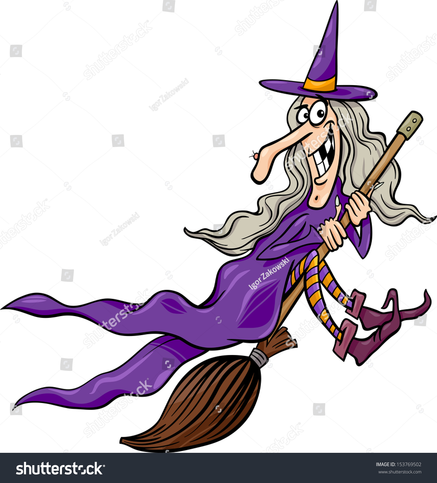 Cartoon Vector Illustration Of Funny Fantasy Or Halloween Witch Flying ...