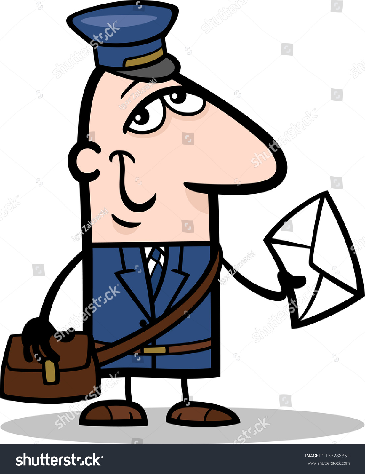 Cartoon Vector Illustration Of Funny Postman With Letter Profession ...