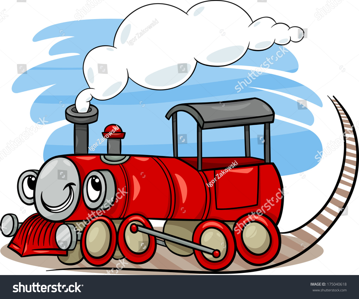 Cartoon Vector Illustration Of Funny Steam Engine Locomotive Or Puffer ...