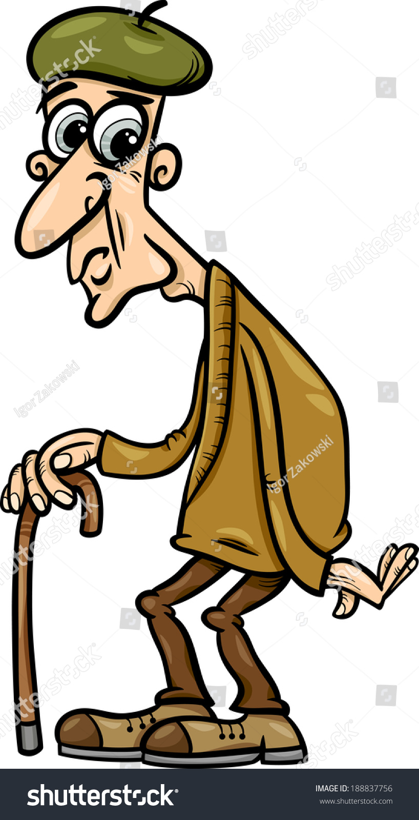 Cartoon Vector Illustration Of Old Men Or Senior With Cane - 188837756 ...