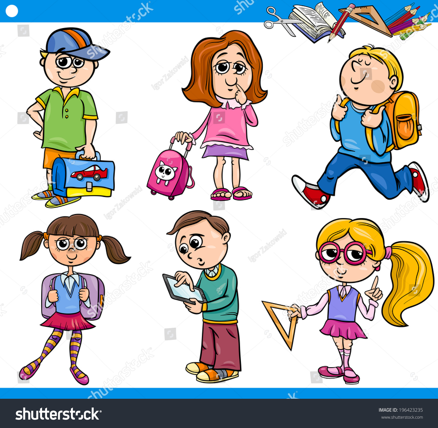 Cartoon Vector Illustration Of Primary School Students Or Pupils Boys ...