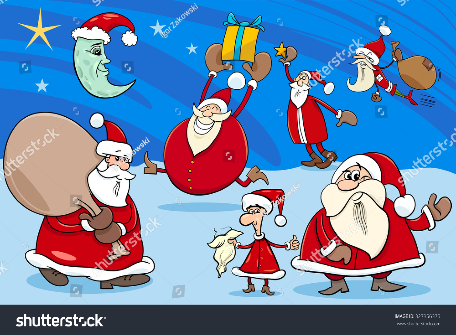 Cartoon Vector Illustration Of Santa Claus Characters Group On ...