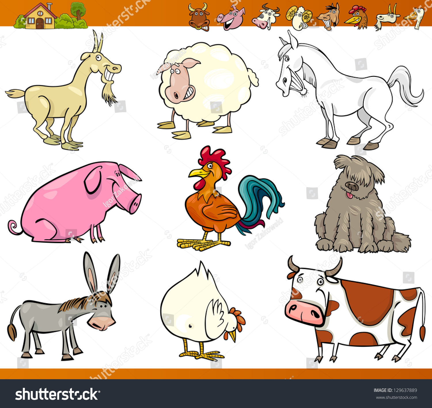 Cartoon Vector Illustration Set Comic Farm Stock Vector 129637889 